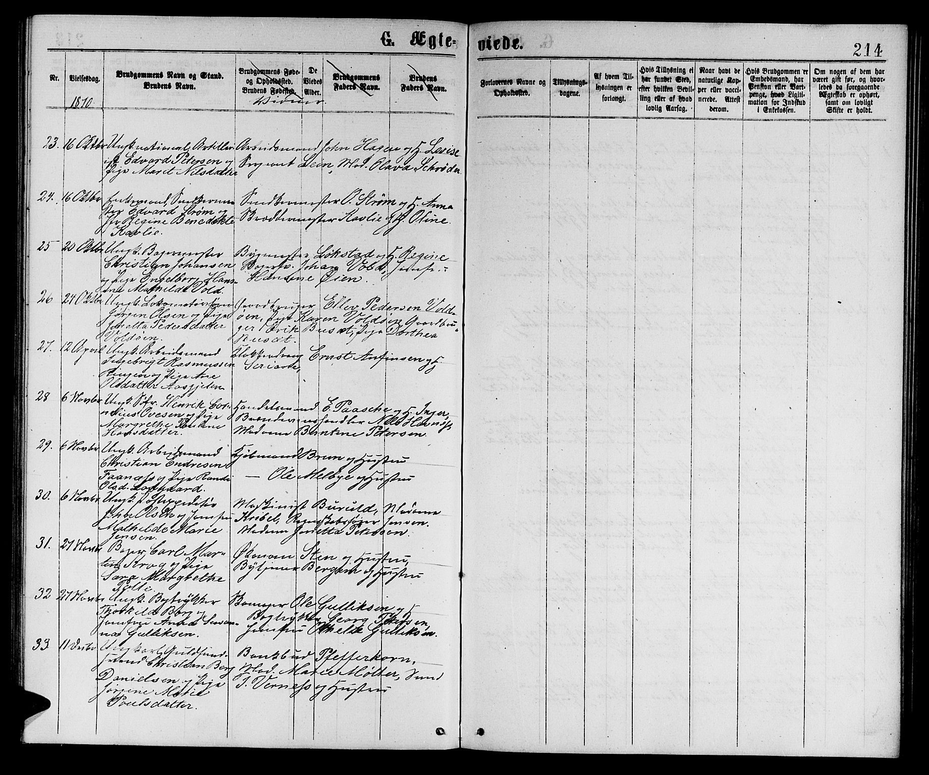 Ministerialprotokoller, klokkerbøker og fødselsregistre - Sør-Trøndelag, AV/SAT-A-1456/601/L0088: Parish register (copy) no. 601C06, 1870-1878, p. 214