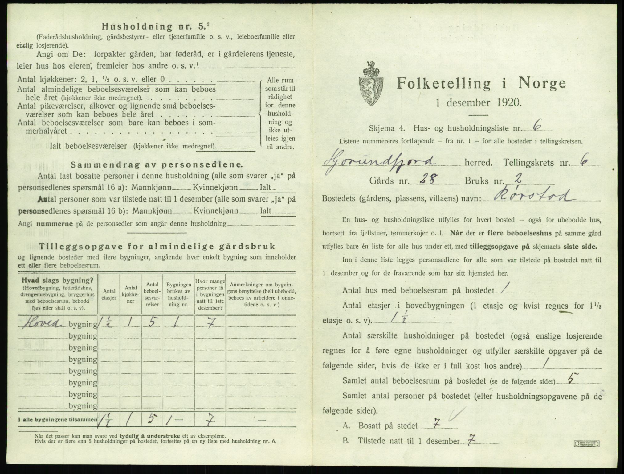 SAT, 1920 census for Hjørundfjord, 1920, p. 283