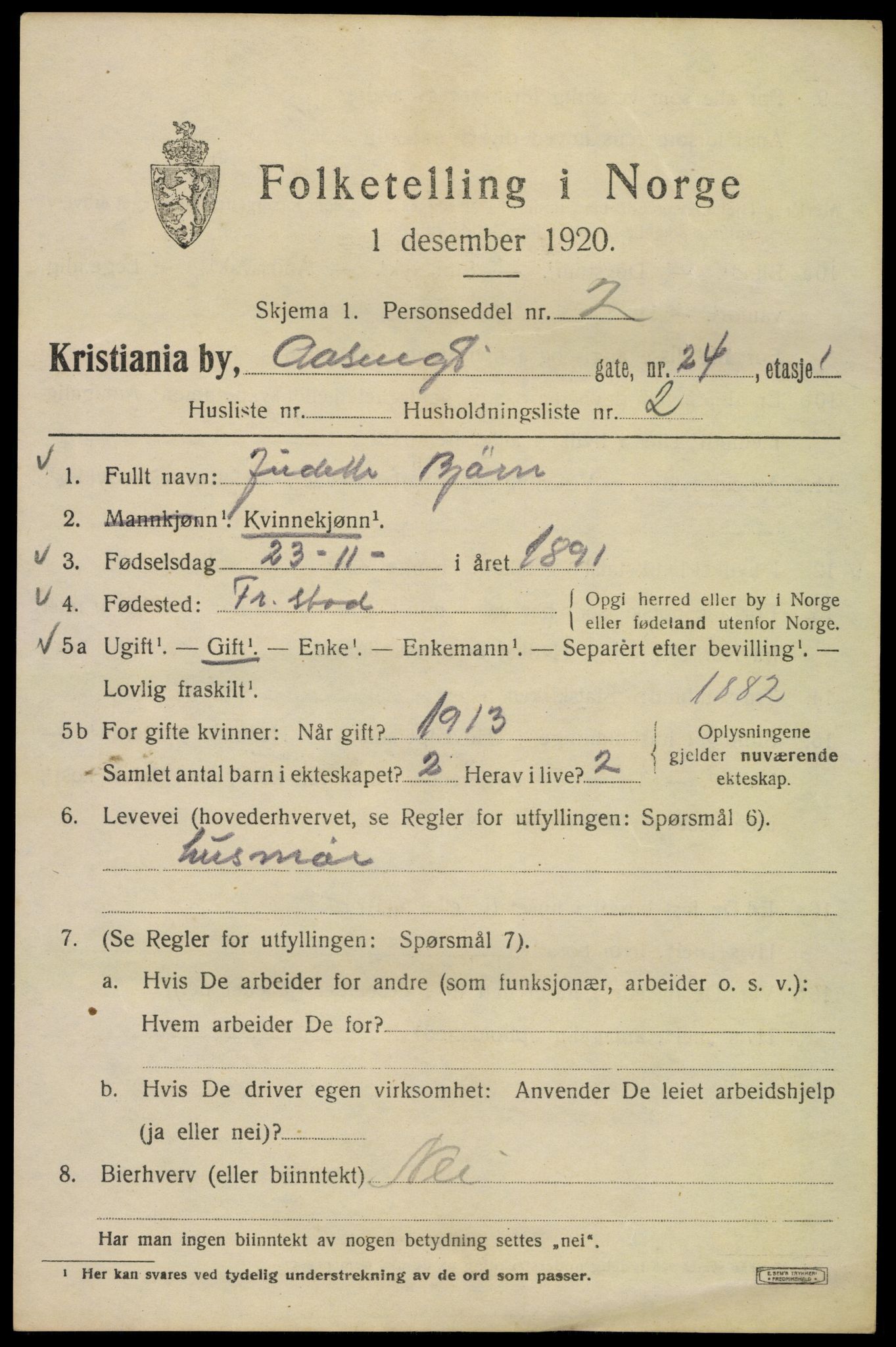 SAO, 1920 census for Kristiania, 1920, p. 136947