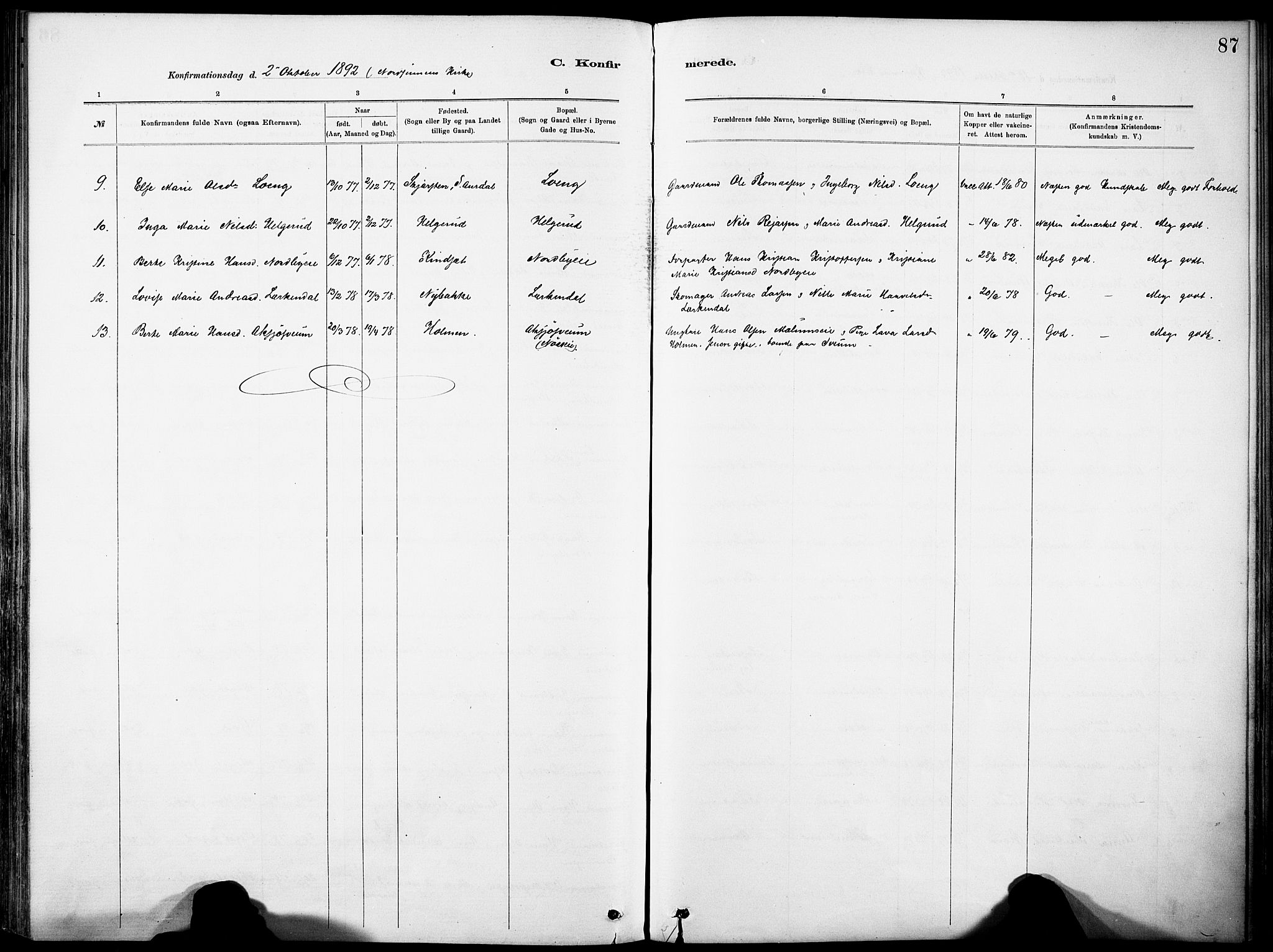 Nordre Land prestekontor, SAH/PREST-124/H/Ha/Haa/L0005: Parish register (official) no. 5, 1882-1903, p. 87