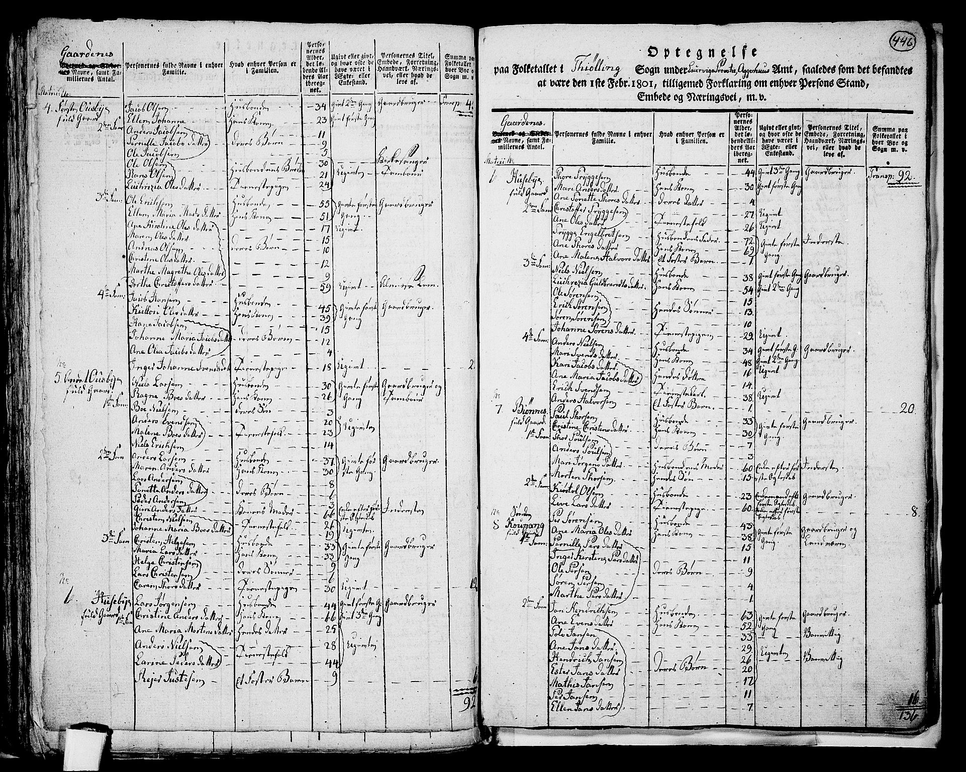 RA, 1801 census for 0725P Tjølling, 1801, p. 445b-446a