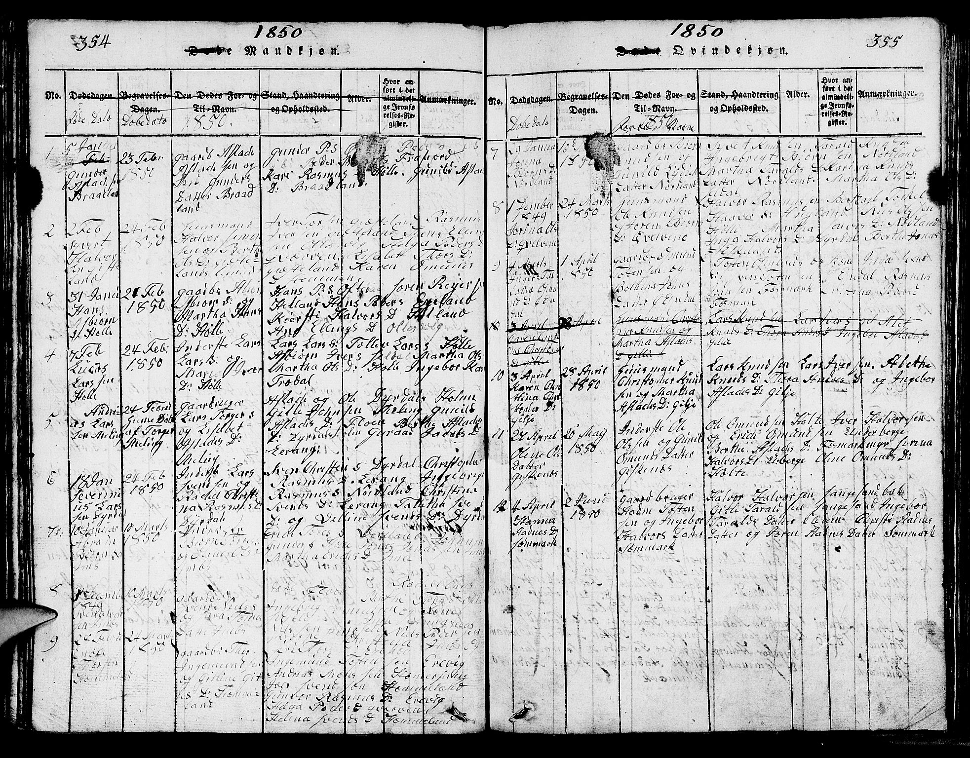 Strand sokneprestkontor, SAST/A-101828/H/Ha/Hab/L0002: Parish register (copy) no. B 2, 1816-1854, p. 354-355