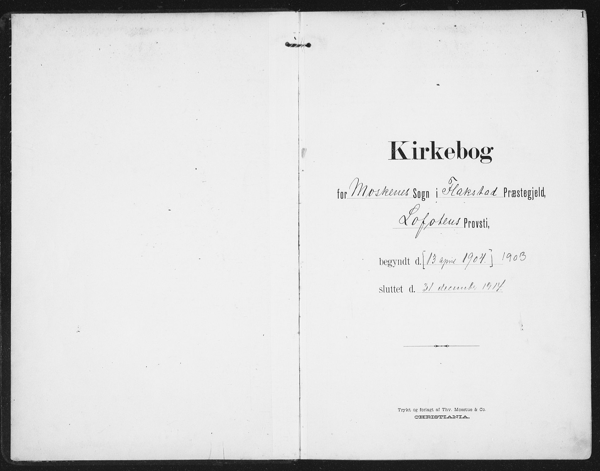 Ministerialprotokoller, klokkerbøker og fødselsregistre - Nordland, AV/SAT-A-1459/886/L1221: Parish register (official) no. 886A03, 1903-1913, p. 1