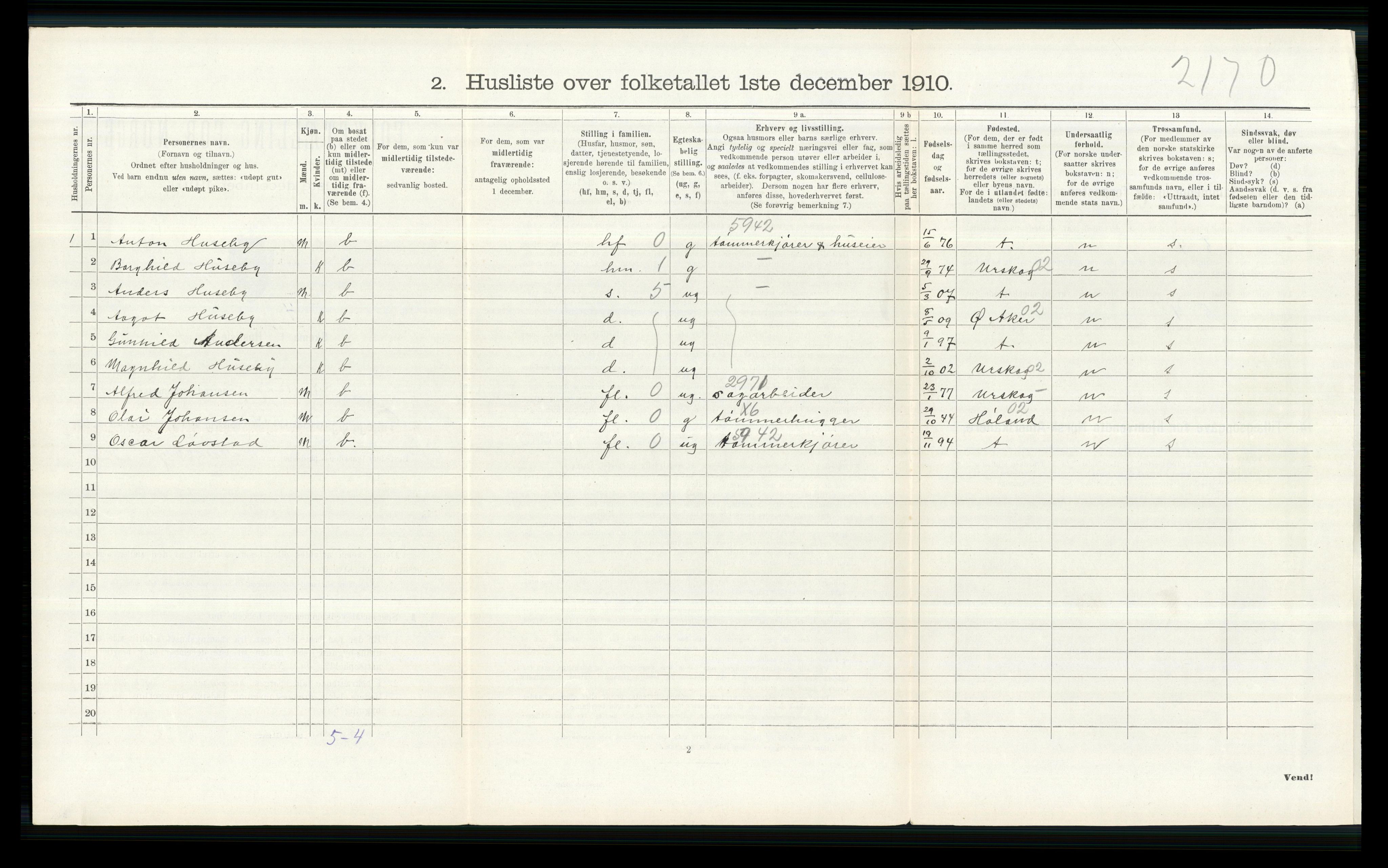 RA, 1910 census for Nittedal, 1910, p. 458