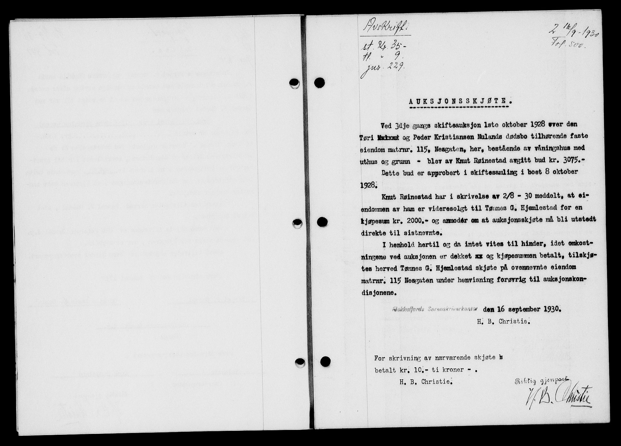 Flekkefjord sorenskriveri, AV/SAK-1221-0001/G/Gb/Gba/L0046: Mortgage book no. 44, 1930-1931, Deed date: 16.09.1930