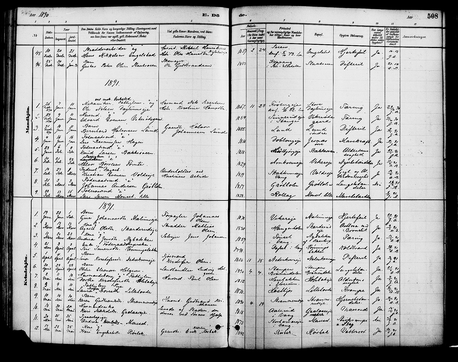 Vang prestekontor, Hedmark, SAH/PREST-008/H/Ha/Haa/L0018B: Parish register (official) no. 18B, 1880-1906, p. 508