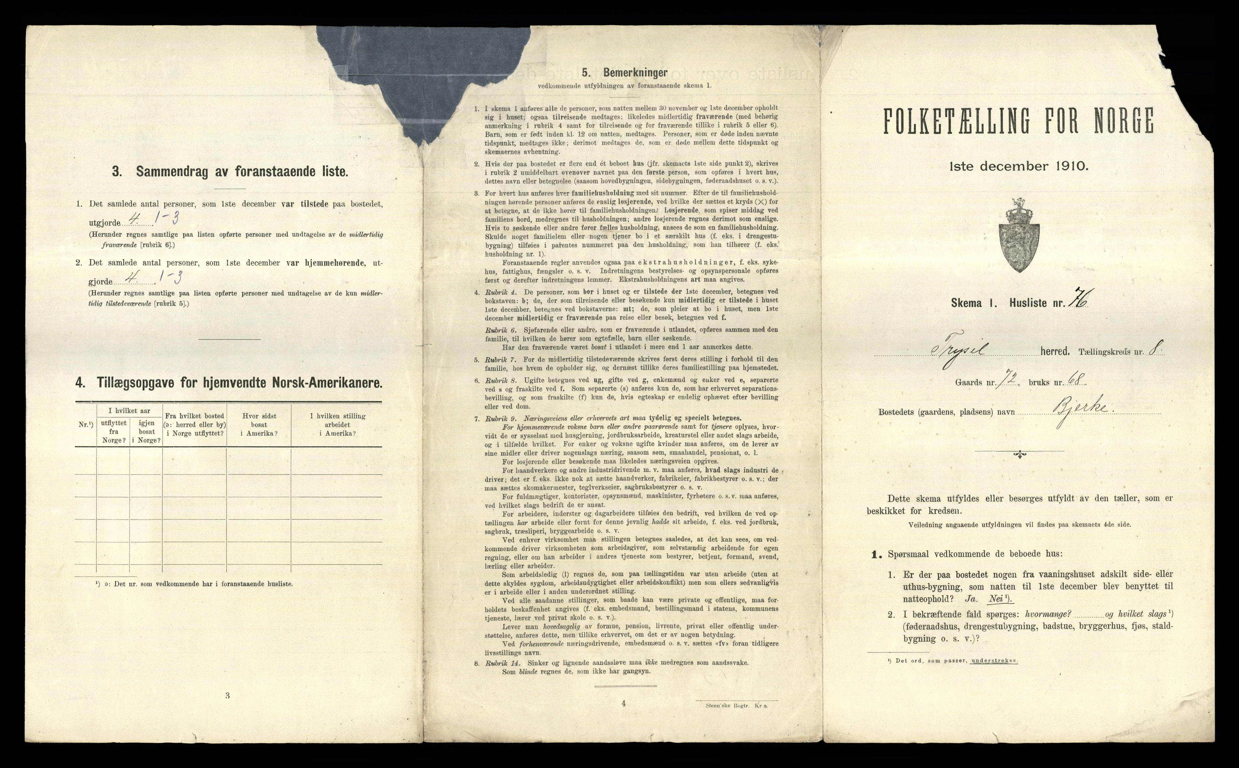 RA, 1910 census for Trysil, 1910, p. 1129