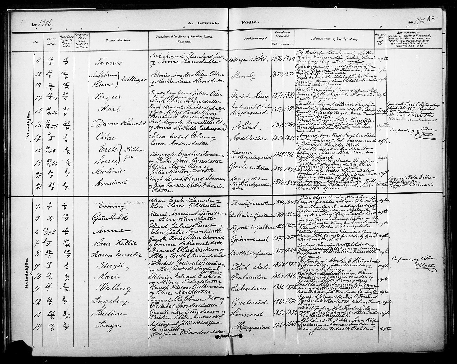 Nord-Odal prestekontor, AV/SAH-PREST-032/H/Ha/Hab/L0003: Parish register (copy) no. 3, 1895-1923, p. 38