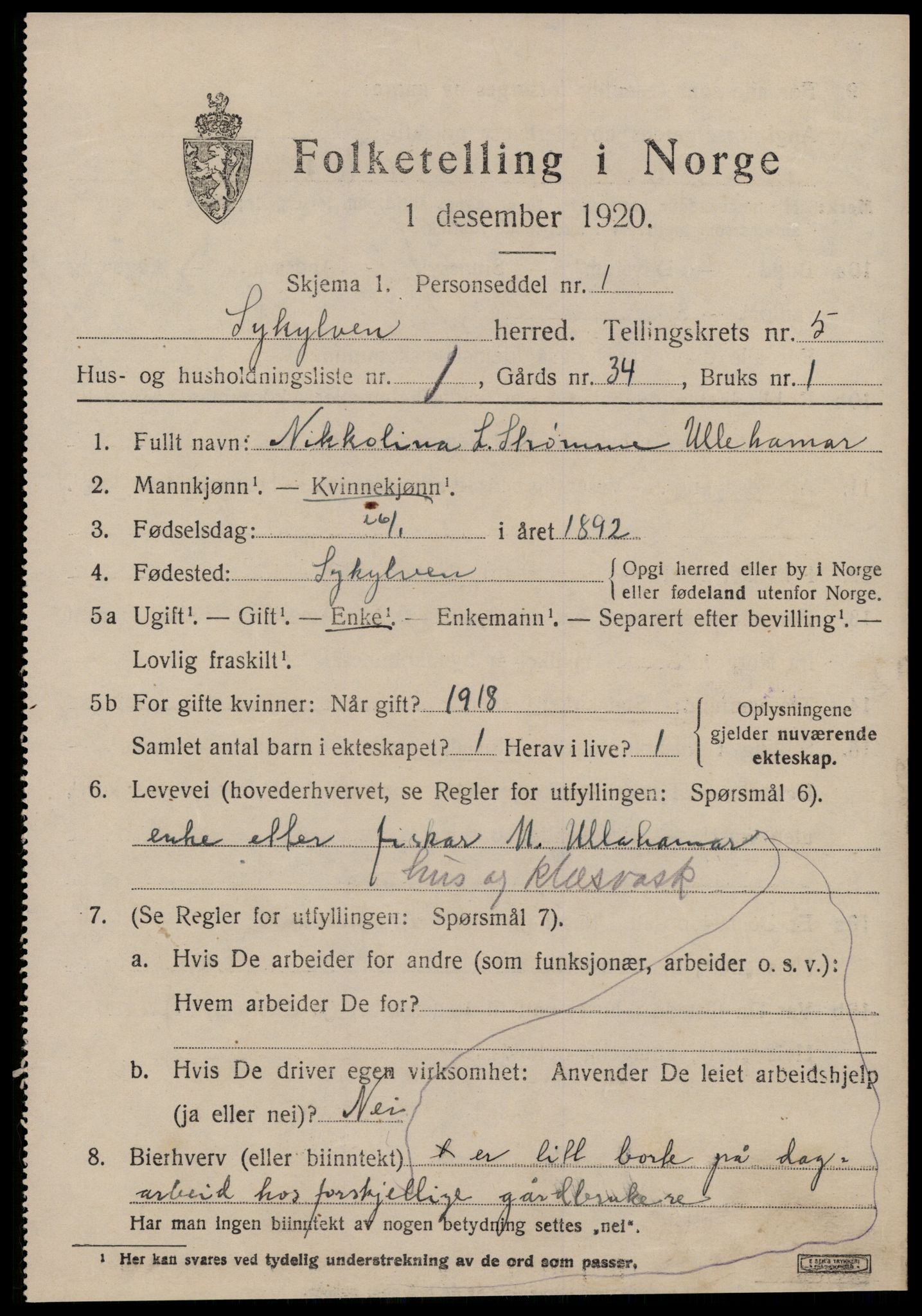SAT, 1920 census for Sykkylven, 1920, p. 3191