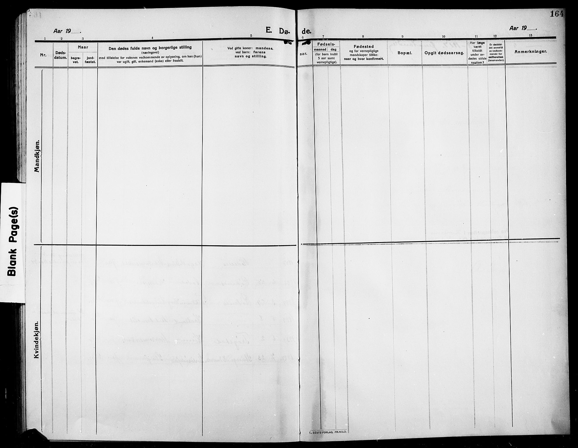 Rødenes prestekontor Kirkebøker, AV/SAO-A-2005/G/Ga/L0003: Parish register (copy) no. I 3, 1911-1926, p. 164