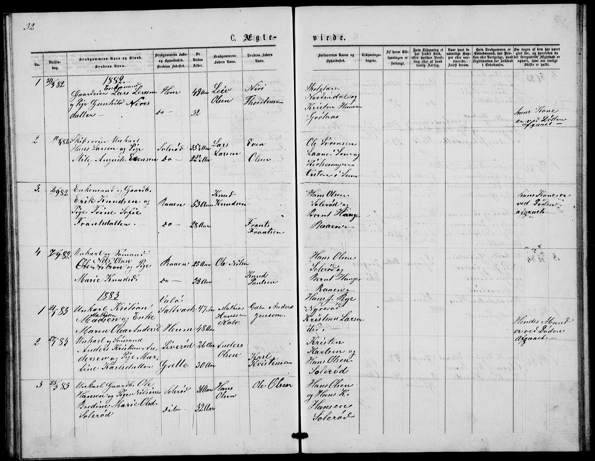 Våle kirkebøker, AV/SAKO-A-334/G/Gb/L0001: Parish register (copy) no. II 1, 1874-1891, p. 32