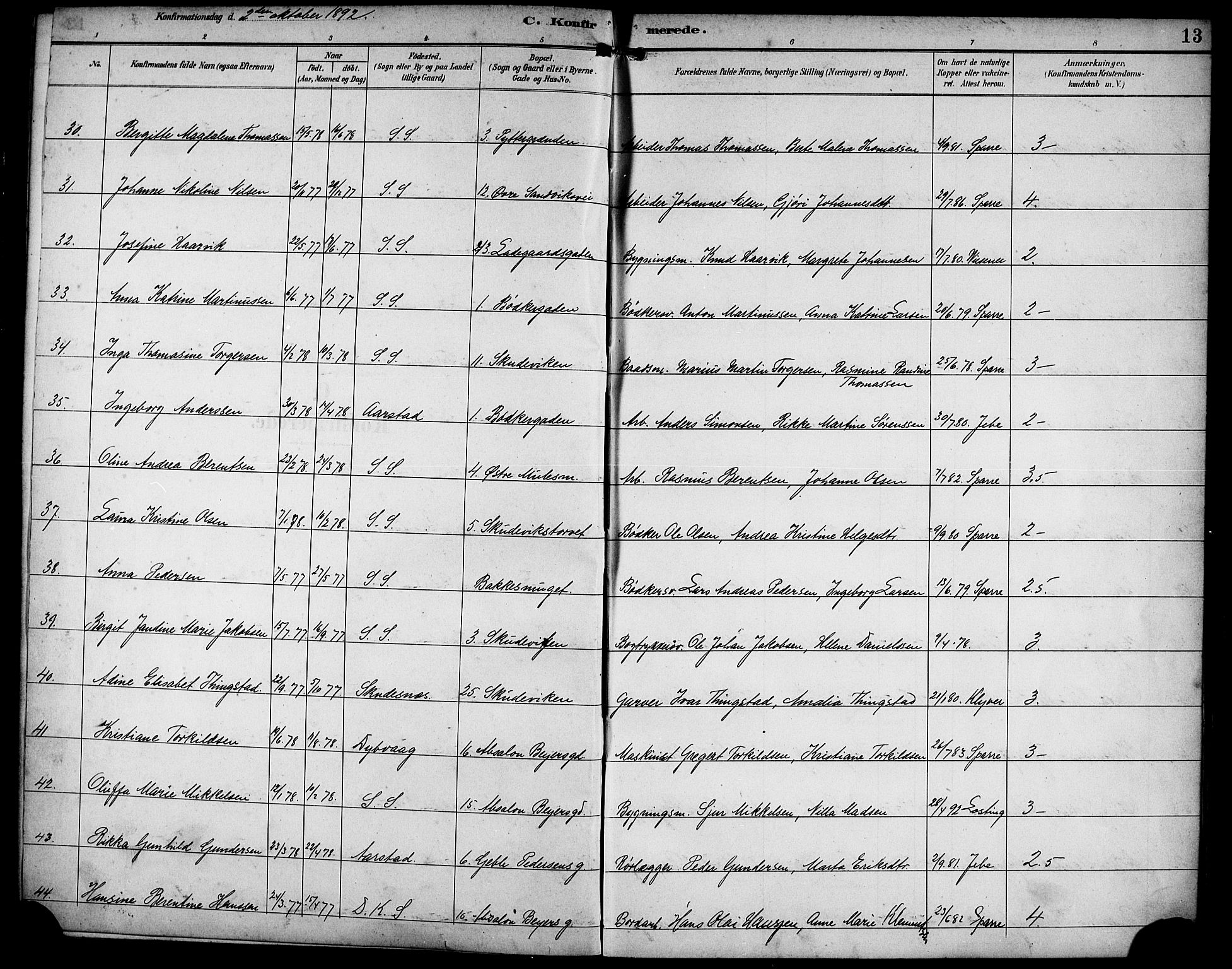 Sandviken Sokneprestembete, SAB/A-77601/H/Hb/L0003: Parish register (copy) no. A 4, 1892-1901, p. 13