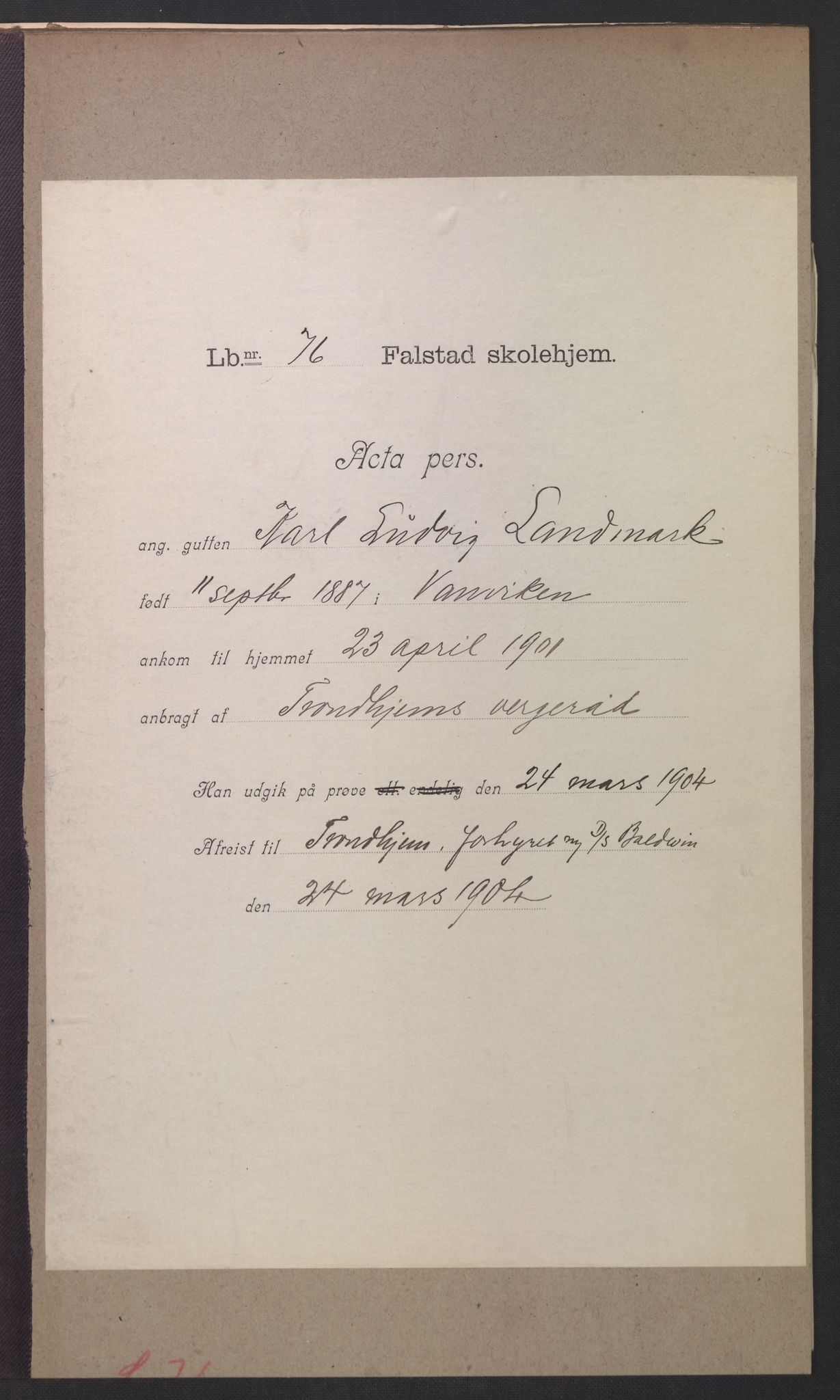 Falstad skolehjem, AV/RA-S-1676/E/Eb/L0003: Elevmapper løpenr. 62-80, 1899-1907, p. 376