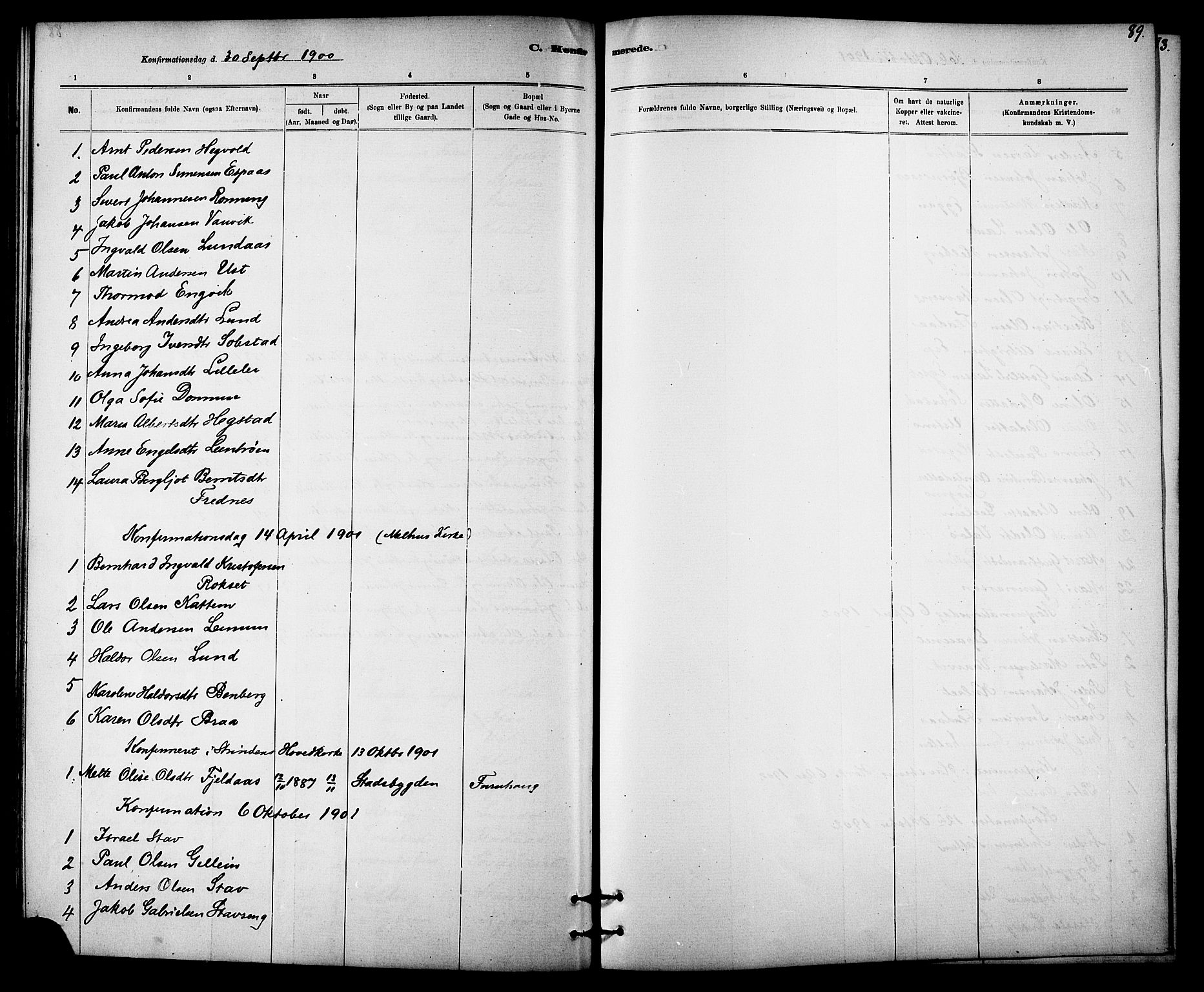 Ministerialprotokoller, klokkerbøker og fødselsregistre - Sør-Trøndelag, SAT/A-1456/613/L0395: Parish register (copy) no. 613C03, 1887-1909, p. 89