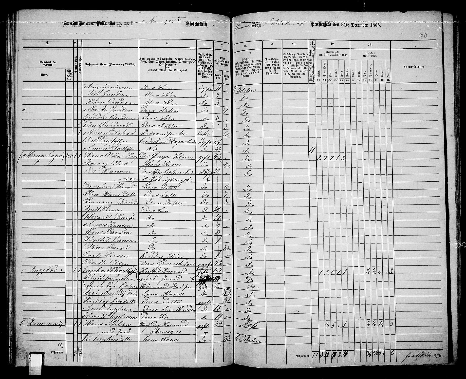 RA, 1865 census for Sør-Odal, 1865, p. 135