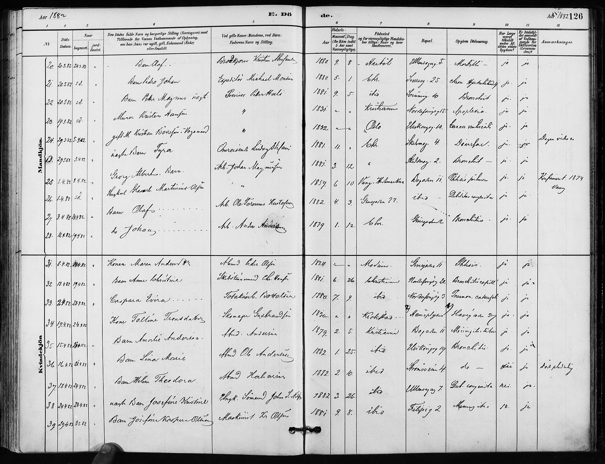 Kampen prestekontor Kirkebøker, AV/SAO-A-10853/F/Fa/L0002: Parish register (official) no. I 2, 1880-1888, p. 126