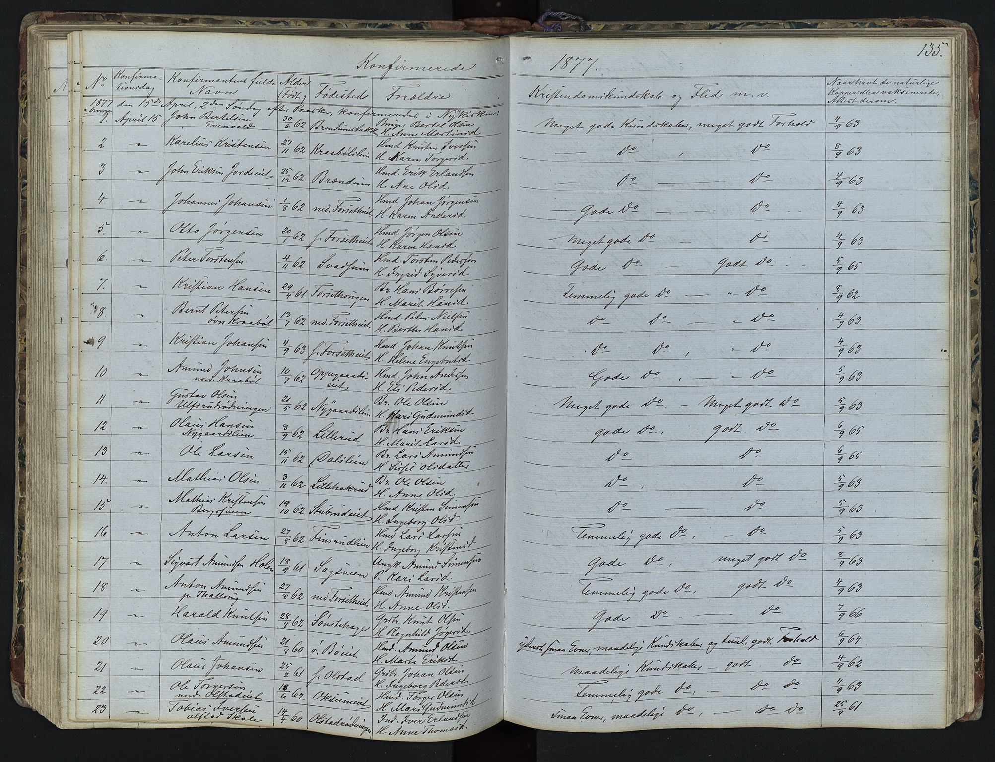 Vestre Gausdal prestekontor, SAH/PREST-094/H/Ha/Hab/L0001: Parish register (copy) no. 1, 1867-1895, p. 135