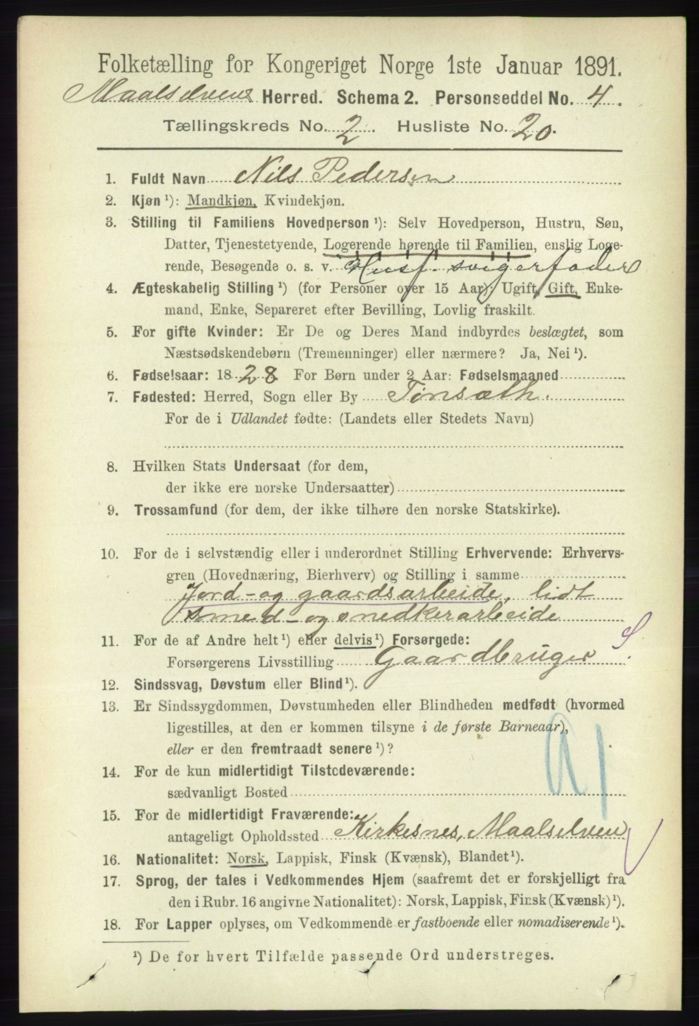 RA, 1891 census for 1924 Målselv, 1891, p. 413