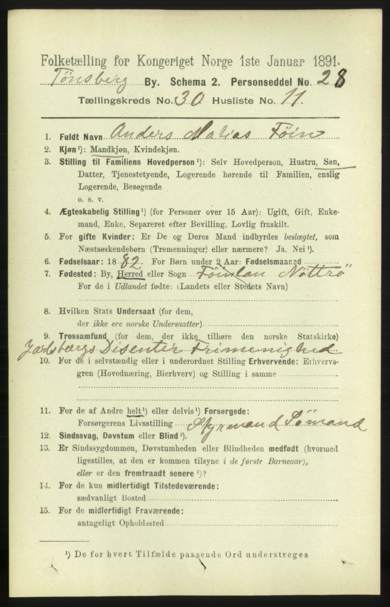 RA, 1891 census for 0705 Tønsberg, 1891, p. 7370