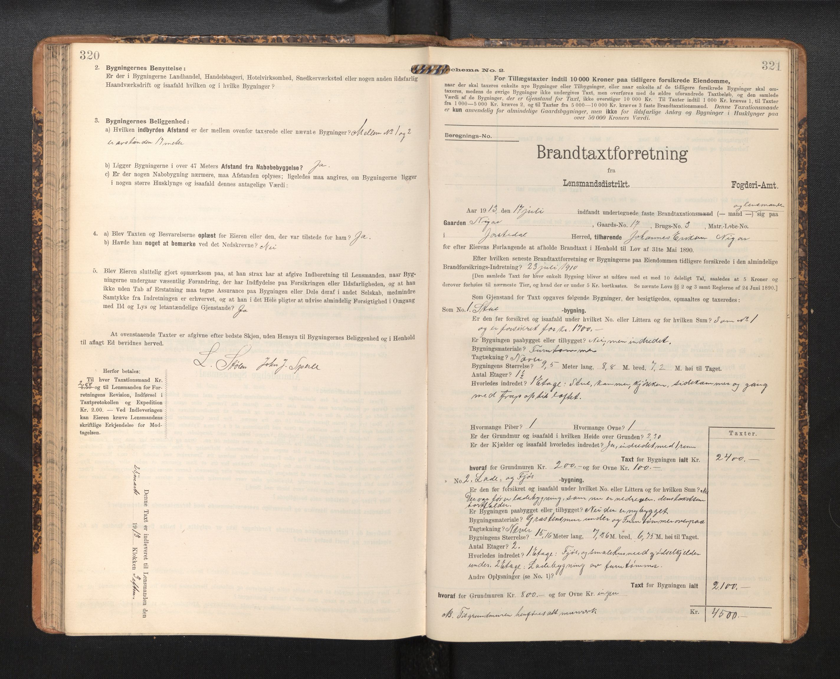 Lensmannen i Jostedal, SAB/A-28601/0012/L0004: Branntakstprotokoll, skjematakst, 1906-1919, p. 320-321