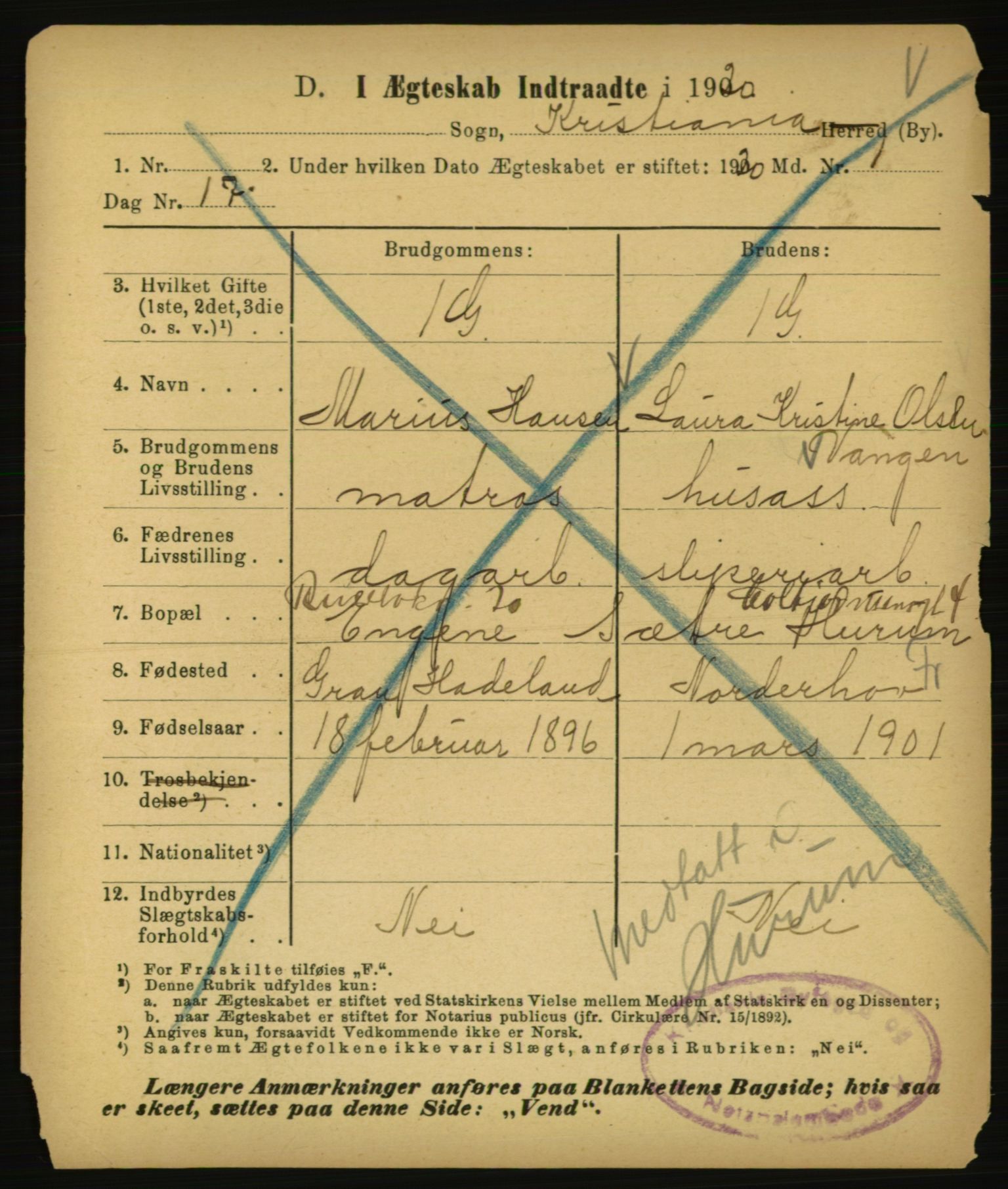 Statistisk sentralbyrå, Sosiodemografiske emner, Befolkning, AV/RA-S-2228/E/L0018: Fødte, gifte, døde dissentere., 1920, p. 3693