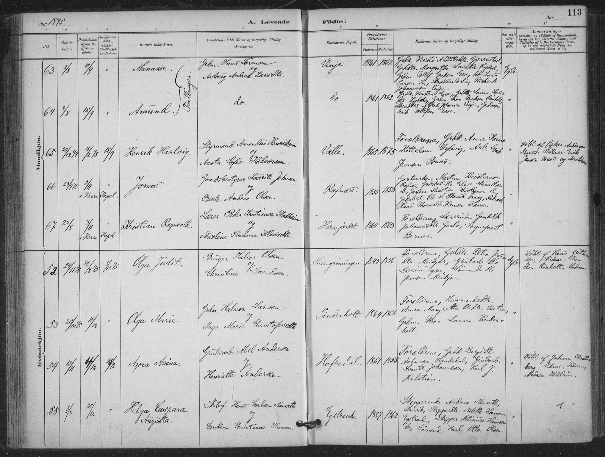 Bamble kirkebøker, AV/SAKO-A-253/F/Fa/L0008: Parish register (official) no. I 8, 1888-1900, p. 113