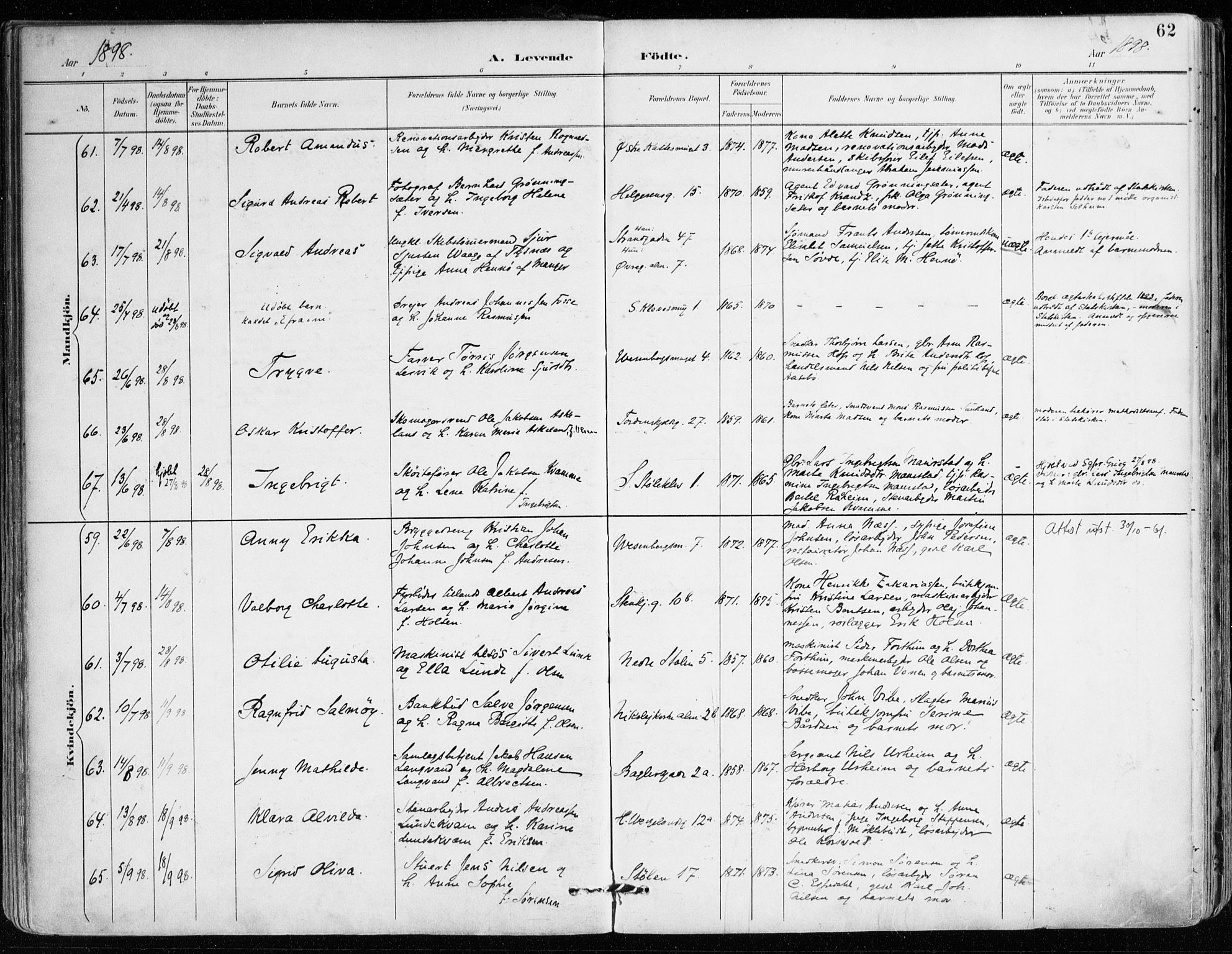 Mariakirken Sokneprestembete, AV/SAB-A-76901/H/Haa/L0008: Parish register (official) no. A 8, 1893-1942, p. 62