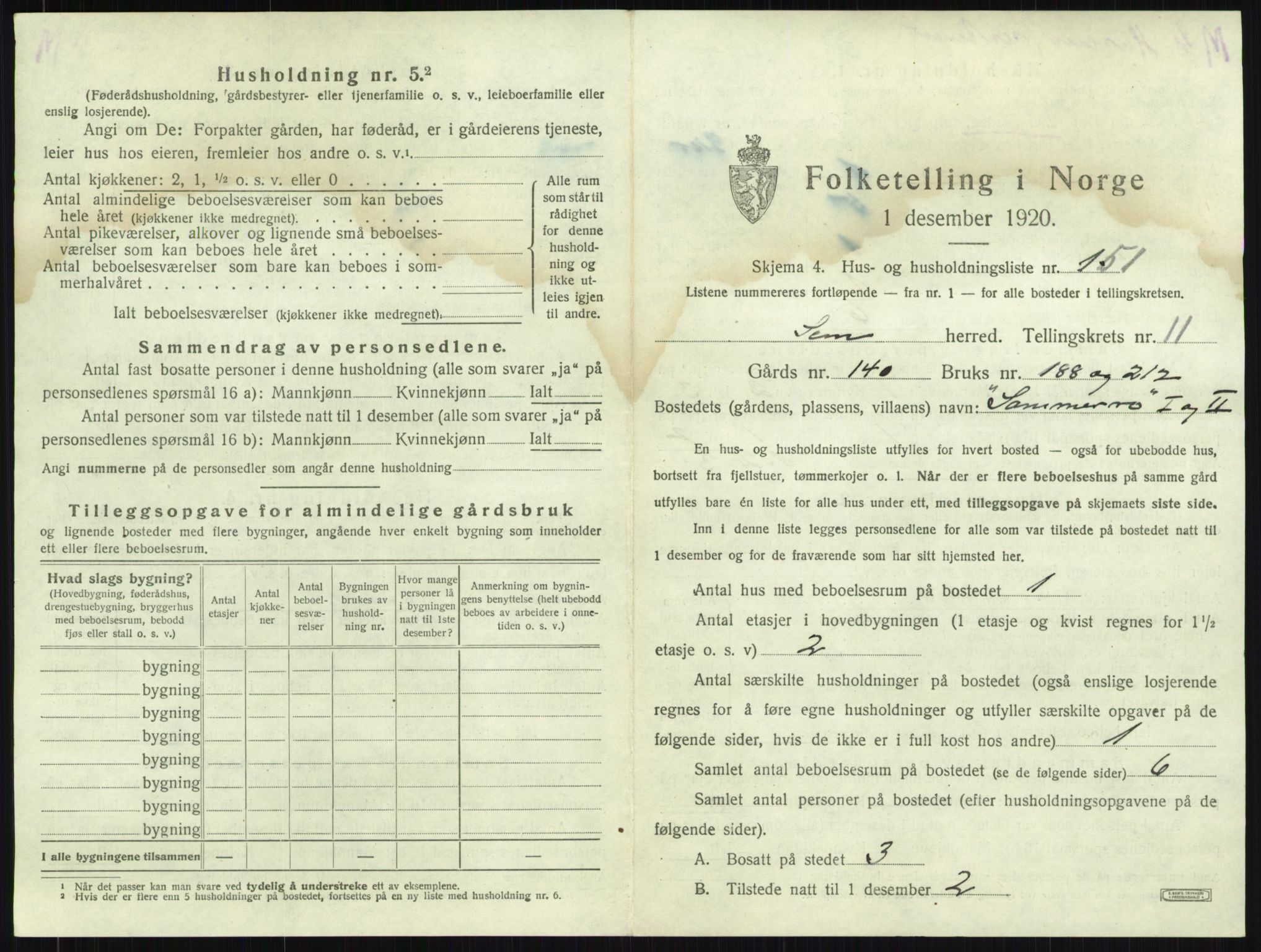 SAKO, 1920 census for Sem, 1920, p. 2542