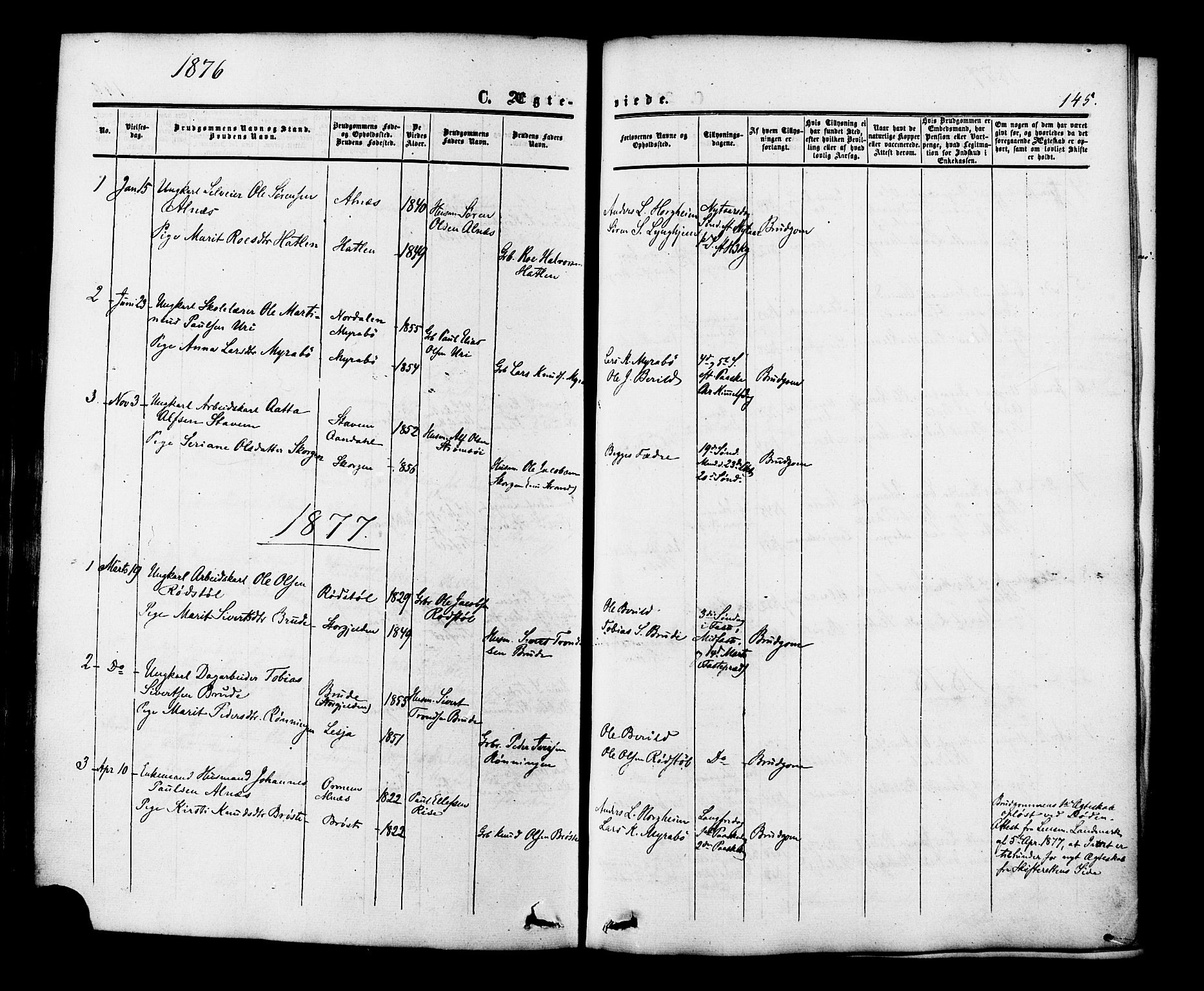 Ministerialprotokoller, klokkerbøker og fødselsregistre - Møre og Romsdal, SAT/A-1454/546/L0594: Parish register (official) no. 546A02, 1854-1882, p. 145