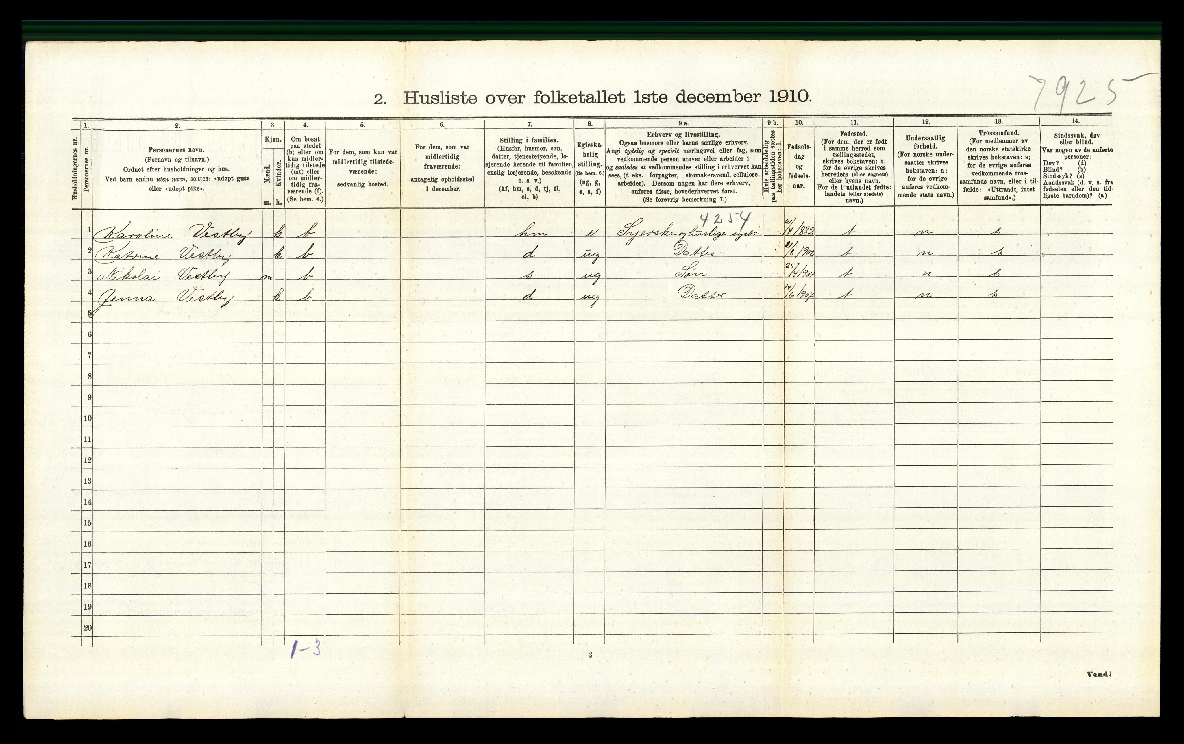 RA, 1910 census for Trysil, 1910, p. 1362