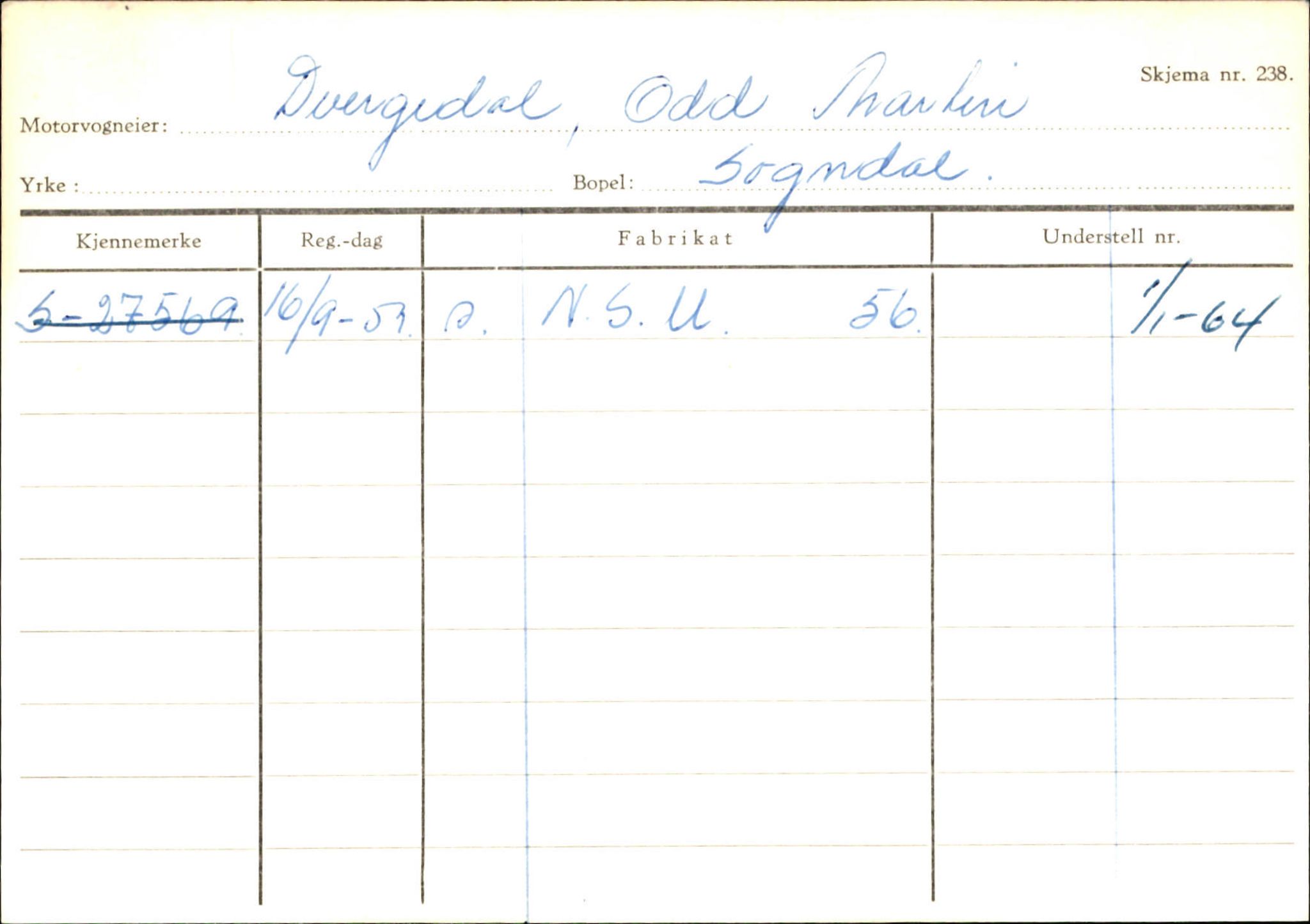 Statens vegvesen, Sogn og Fjordane vegkontor, SAB/A-5301/4/F/L0124: Eigarregister Sogndal A-U, 1945-1975, p. 314