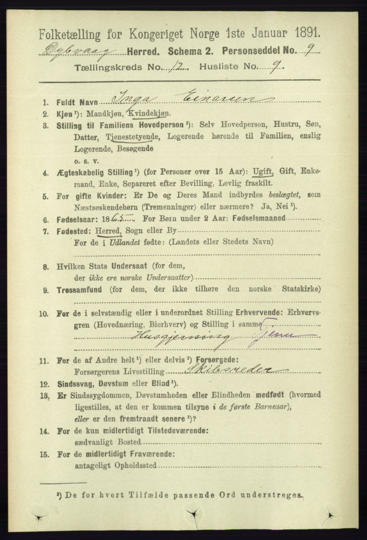 RA, 1891 census for 0915 Dypvåg, 1891, p. 4791