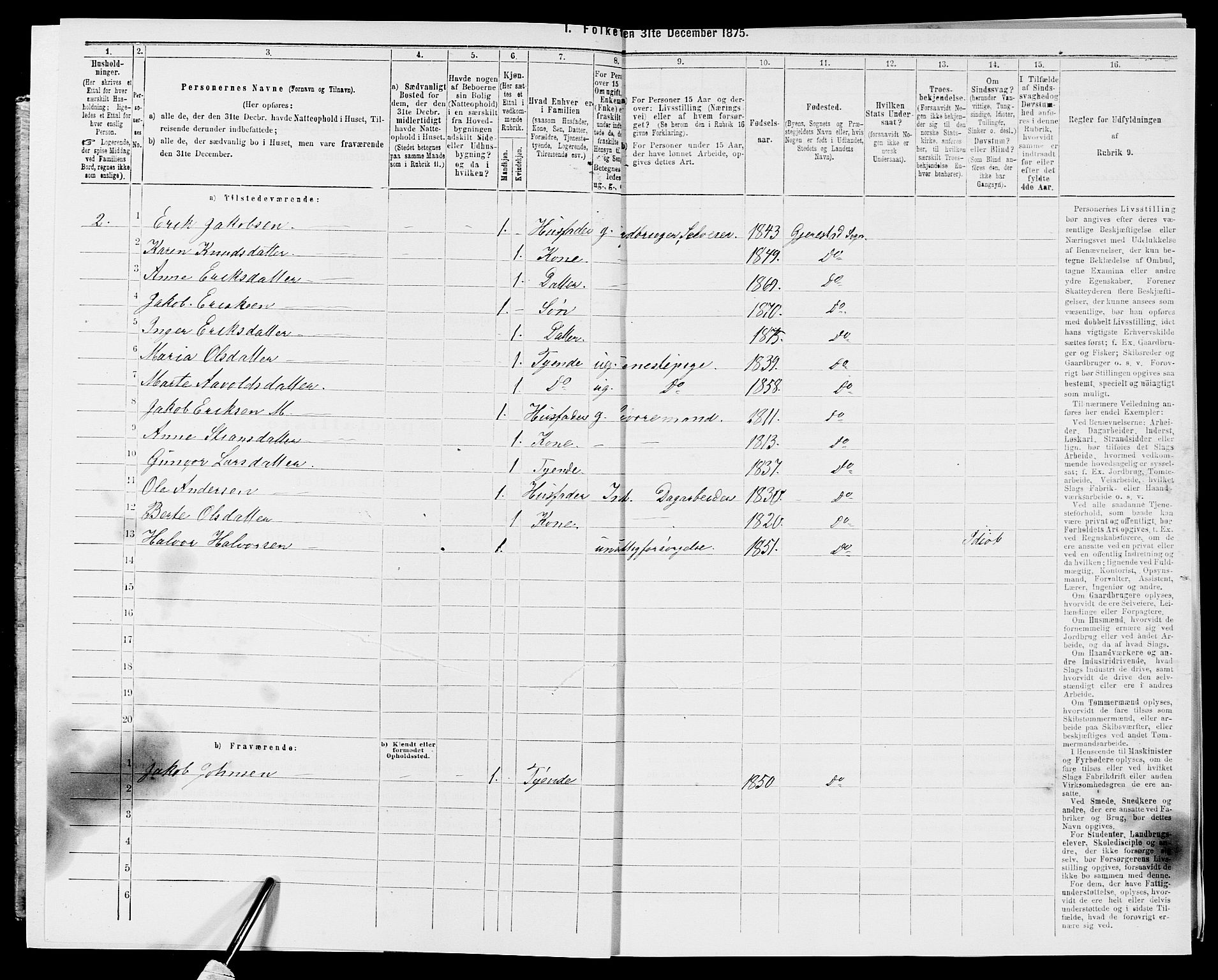 SAK, 1875 census for 0911P Gjerstad, 1875, p. 708