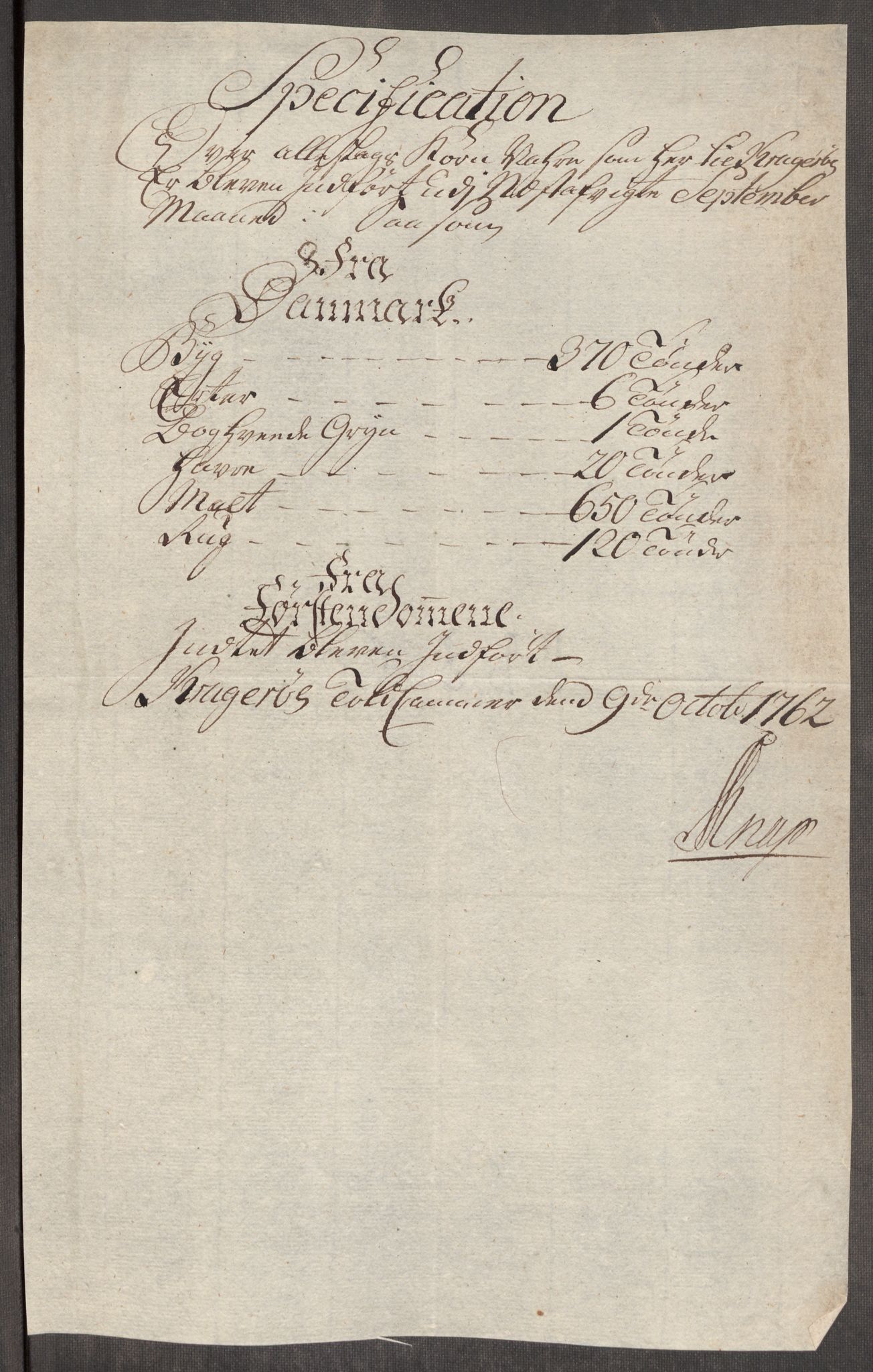 Rentekammeret inntil 1814, Realistisk ordnet avdeling, AV/RA-EA-4070/Oe/L0007: [Ø1]: Priskuranter, 1761-1763, p. 465