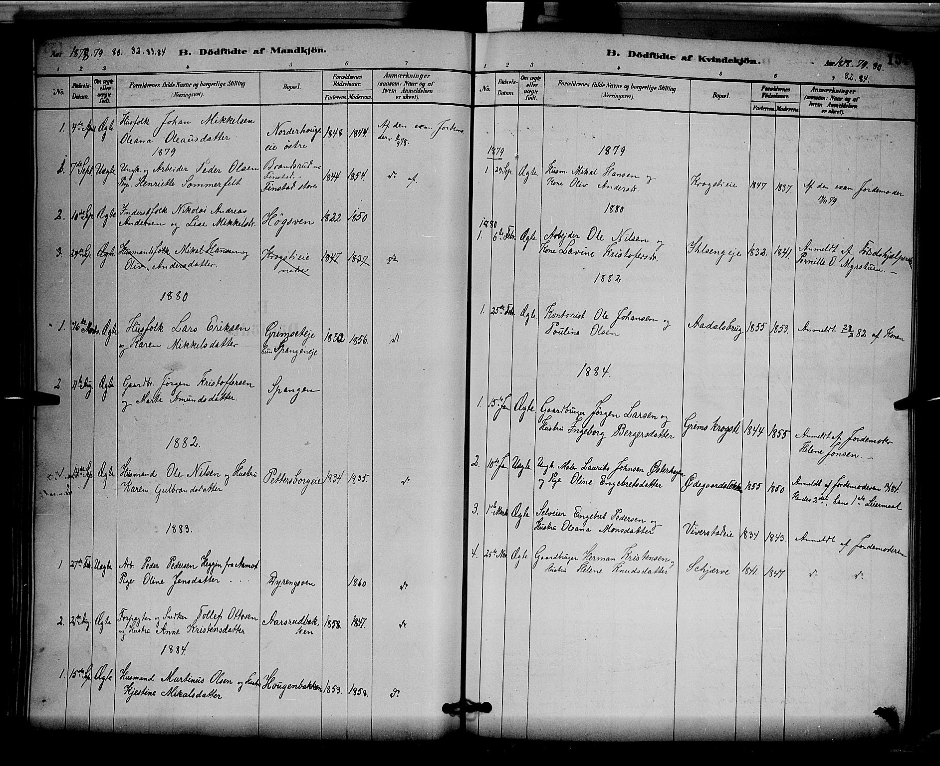 Løten prestekontor, SAH/PREST-022/L/La/L0005: Parish register (copy) no. 5, 1878-1891, p. 154
