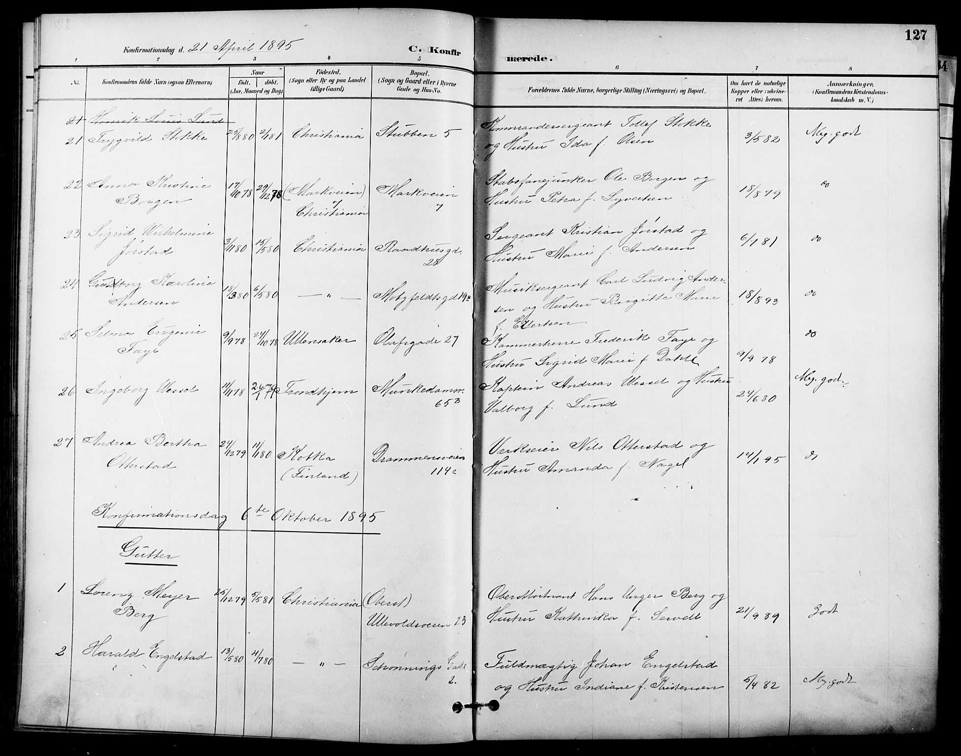 Garnisonsmenigheten Kirkebøker, AV/SAO-A-10846/F/Fa/L0013: Parish register (official) no. 13, 1894-1904, p. 127