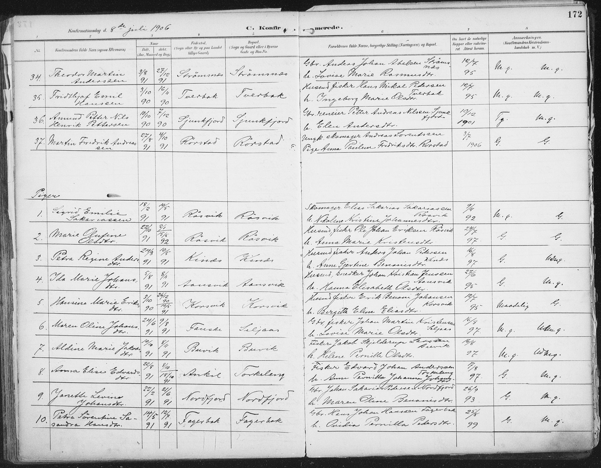 Ministerialprotokoller, klokkerbøker og fødselsregistre - Nordland, SAT/A-1459/854/L0779: Parish register (official) no. 854A02, 1892-1909, p. 172