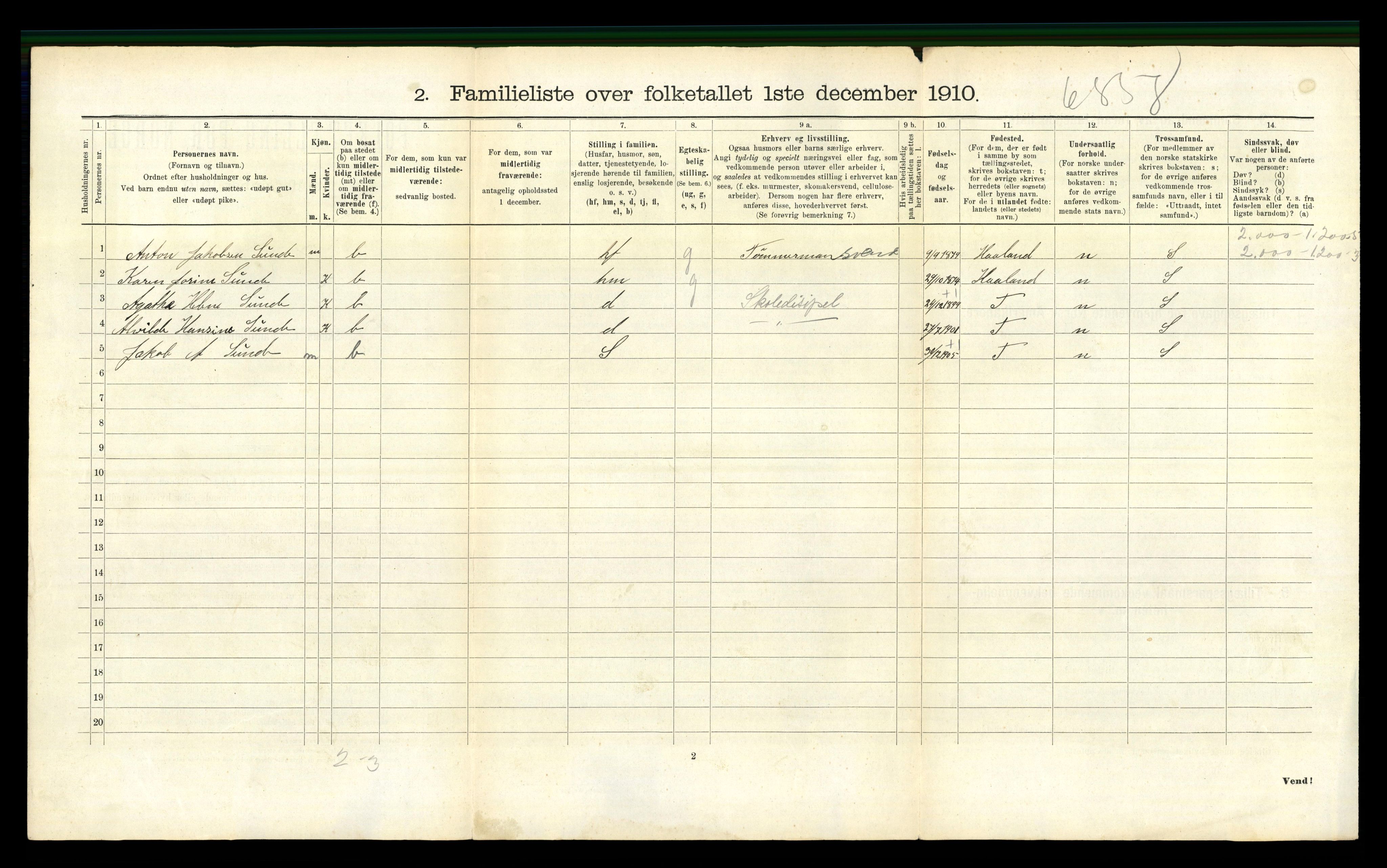 RA, 1910 census for Stavanger, 1910, p. 16539