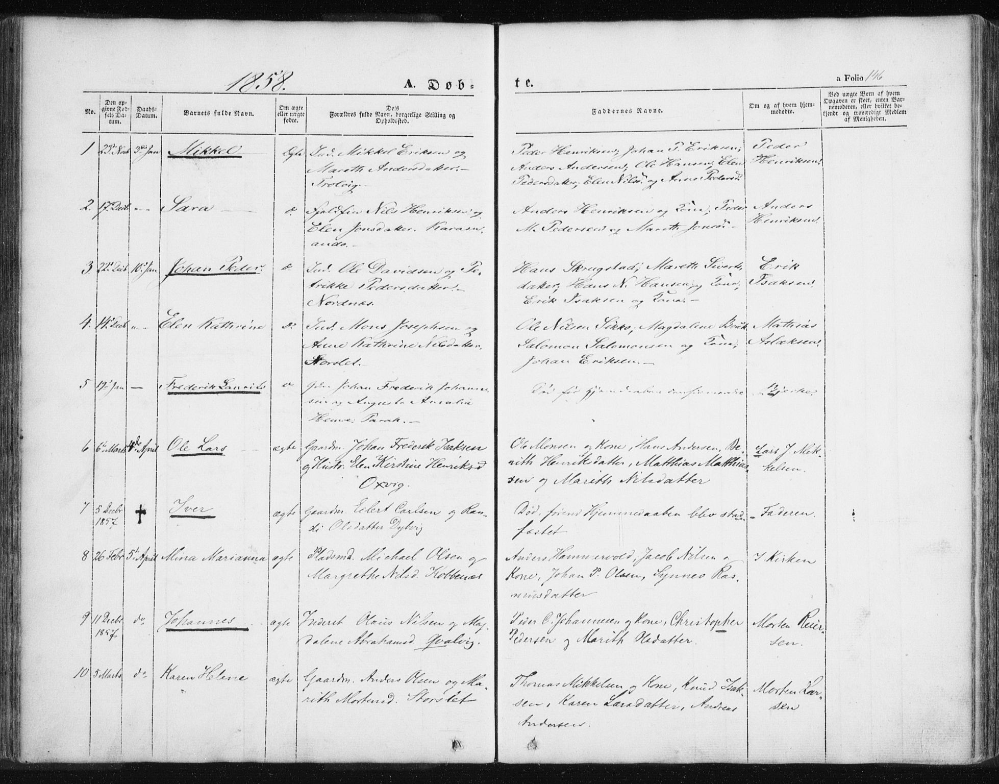 Lyngen sokneprestembete, SATØ/S-1289/H/He/Hea/L0004kirke: Parish register (official) no. 4, 1839-1858, p. 146