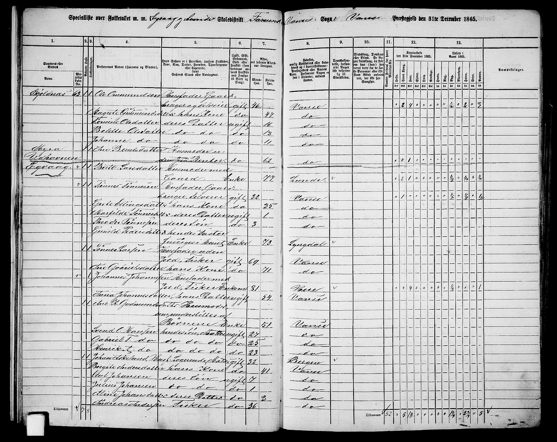 RA, 1865 census for Vanse/Vanse og Farsund, 1865, p. 20