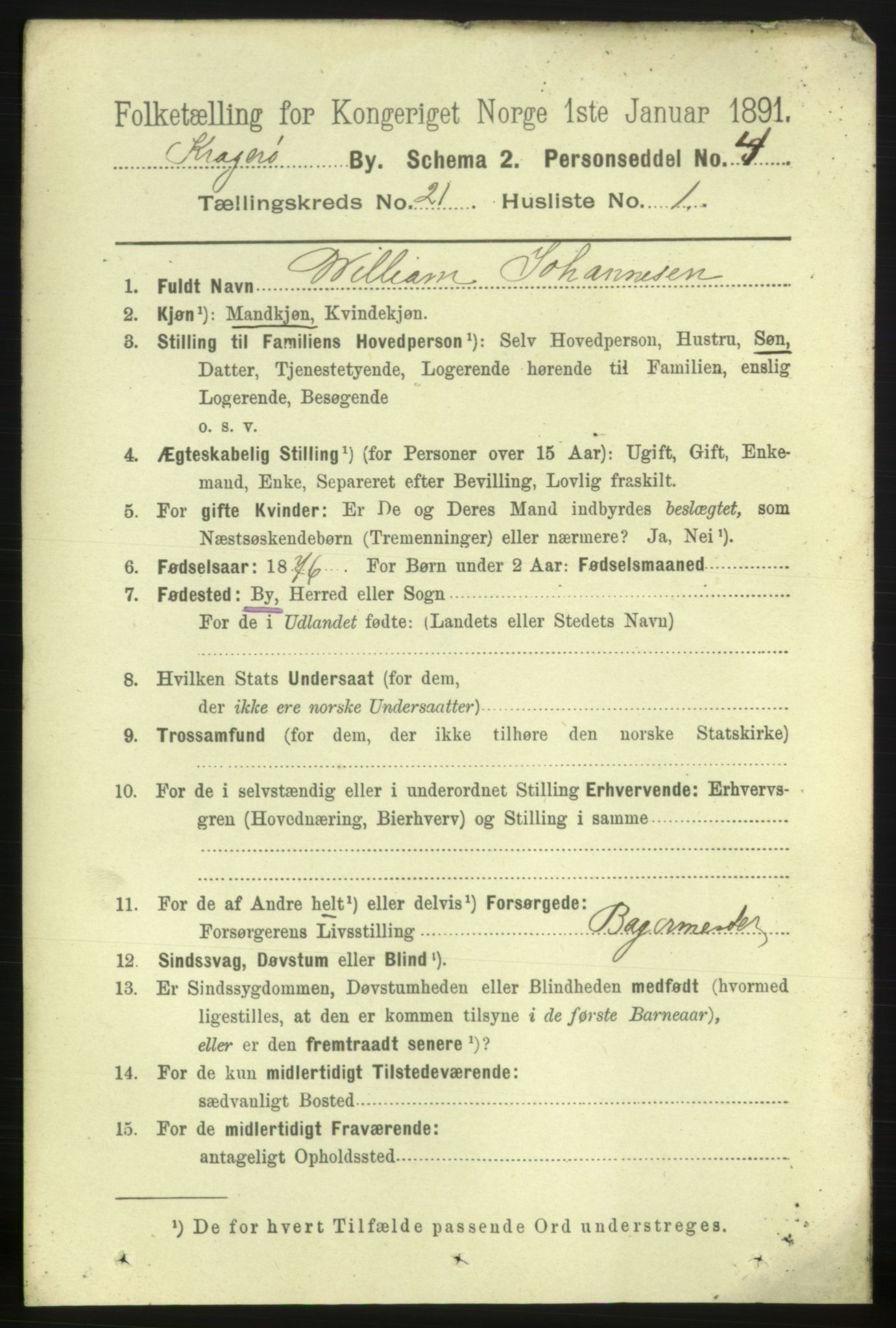 RA, 1891 census for 0801 Kragerø, 1891, p. 4705