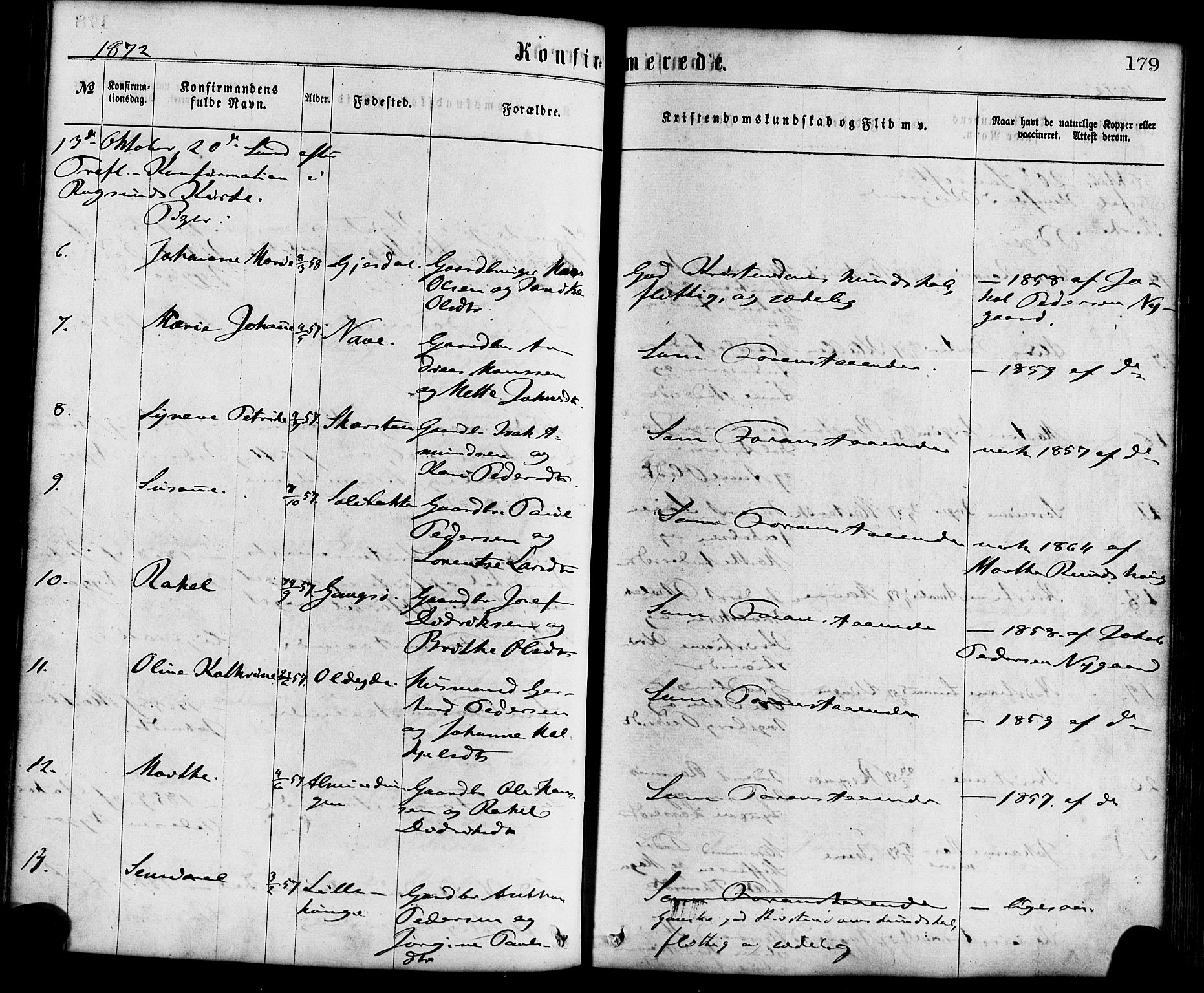 Davik sokneprestembete, AV/SAB-A-79701/H/Haa/Haaa/L0006: Parish register (official) no. A 6, 1867-1881, p. 179