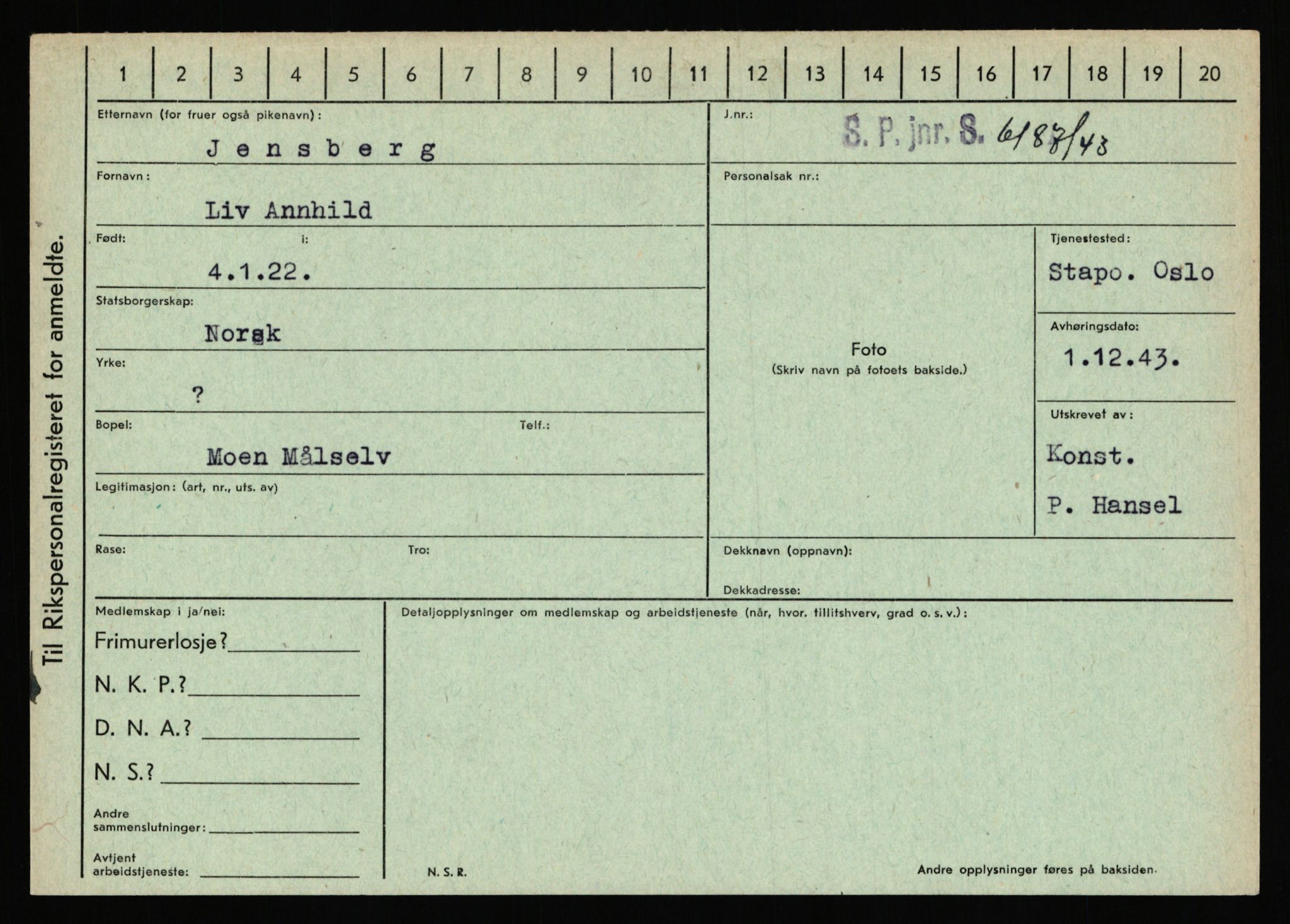 Statspolitiet - Hovedkontoret / Osloavdelingen, AV/RA-S-1329/C/Ca/L0007: Hol - Joelsen, 1943-1945, p. 4135