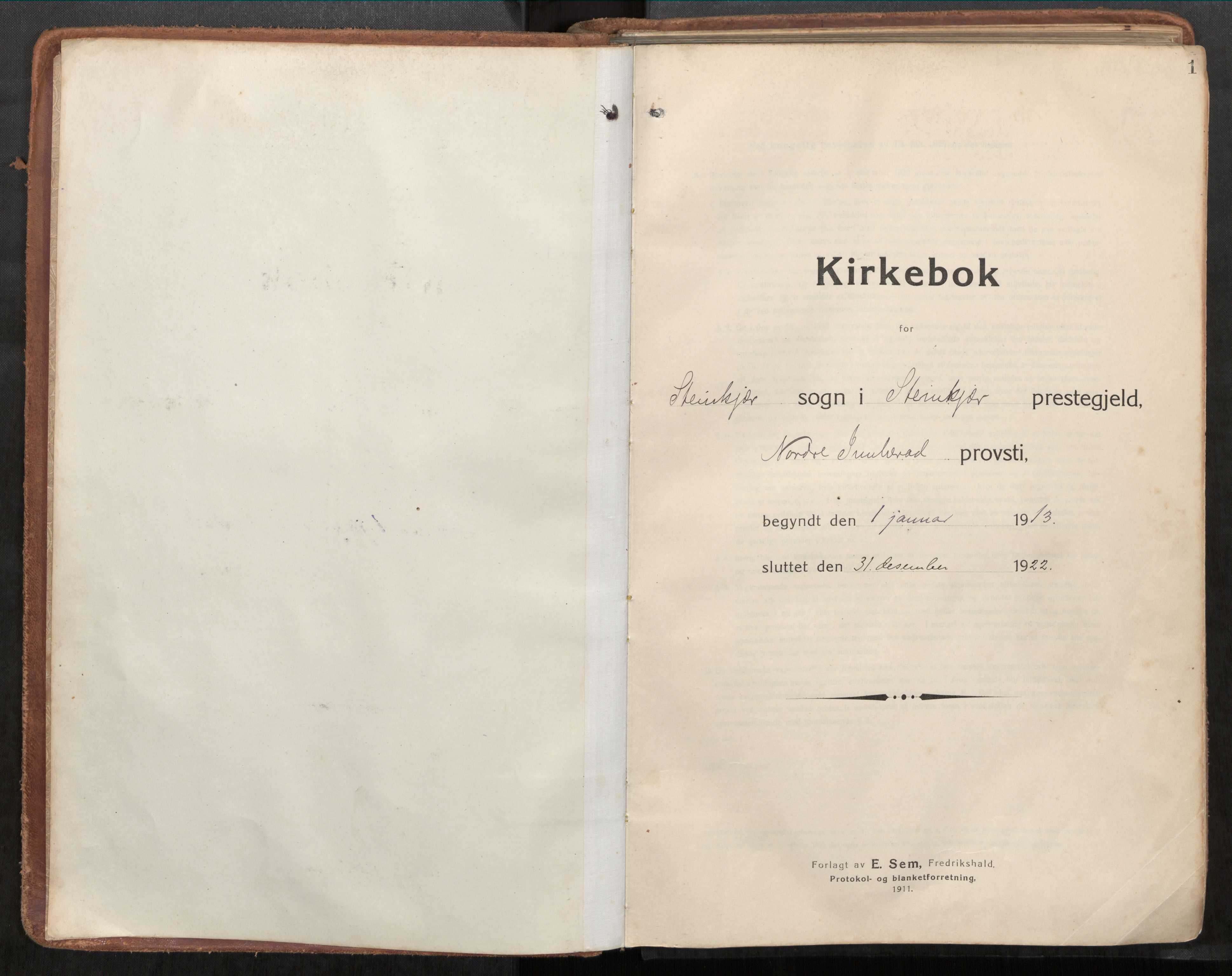 Steinkjer sokneprestkontor, SAT/A-1541/01/H/Ha/Haa/L0003: Parish register (official) no. 3, 1913-1922, p. 1