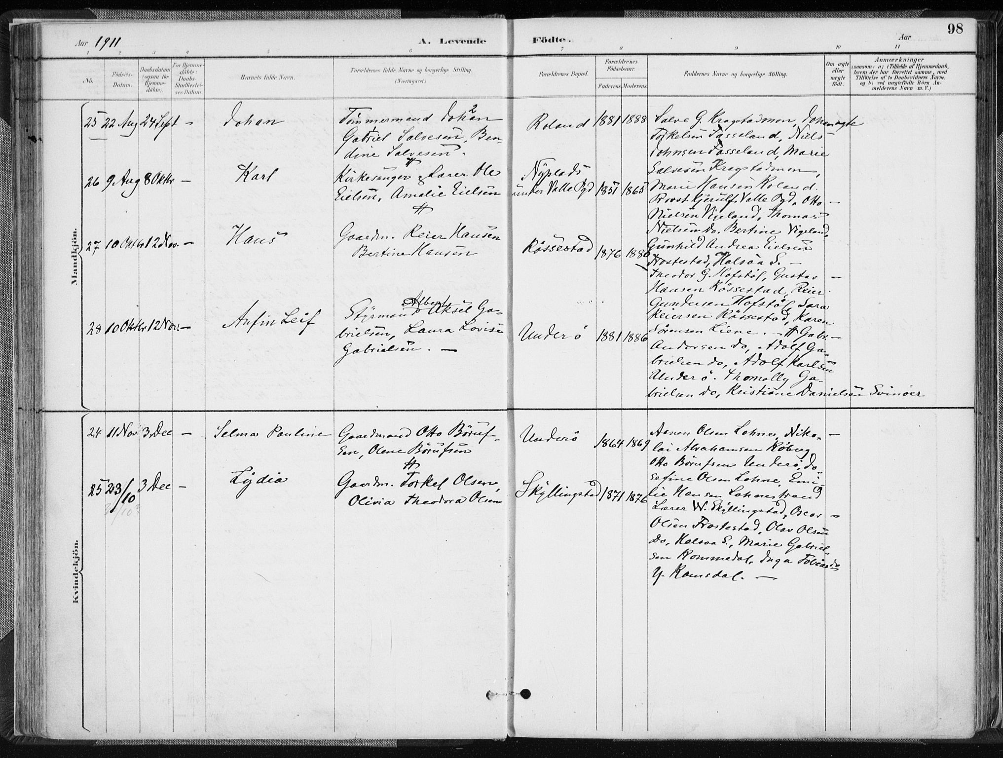 Sør-Audnedal sokneprestkontor, AV/SAK-1111-0039/F/Fa/Fab/L0010: Parish register (official) no. A 10, 1892-1913, p. 98