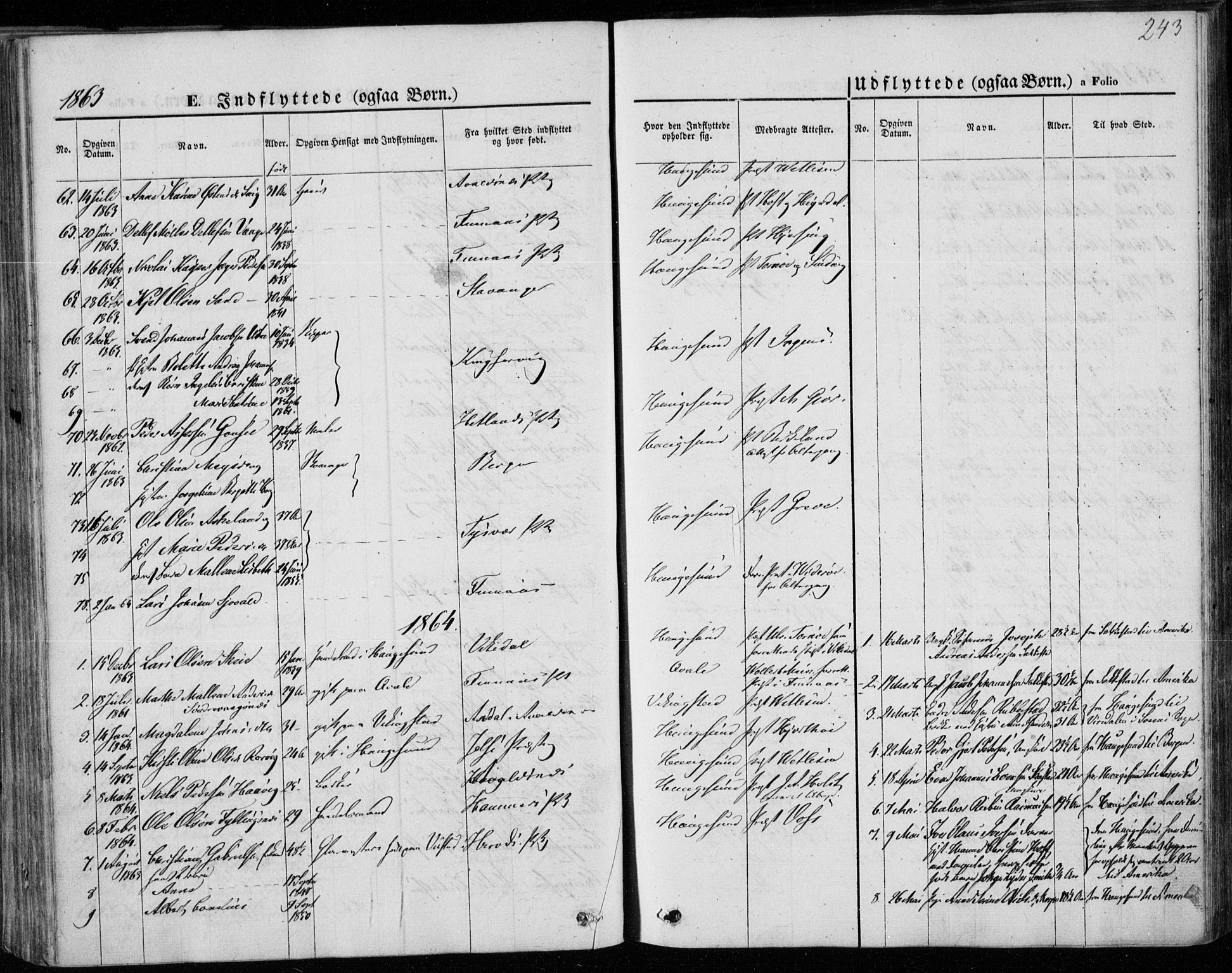 Torvastad sokneprestkontor, AV/SAST-A -101857/H/Ha/Haa/L0011: Parish register (official) no. A 11, 1857-1866, p. 243