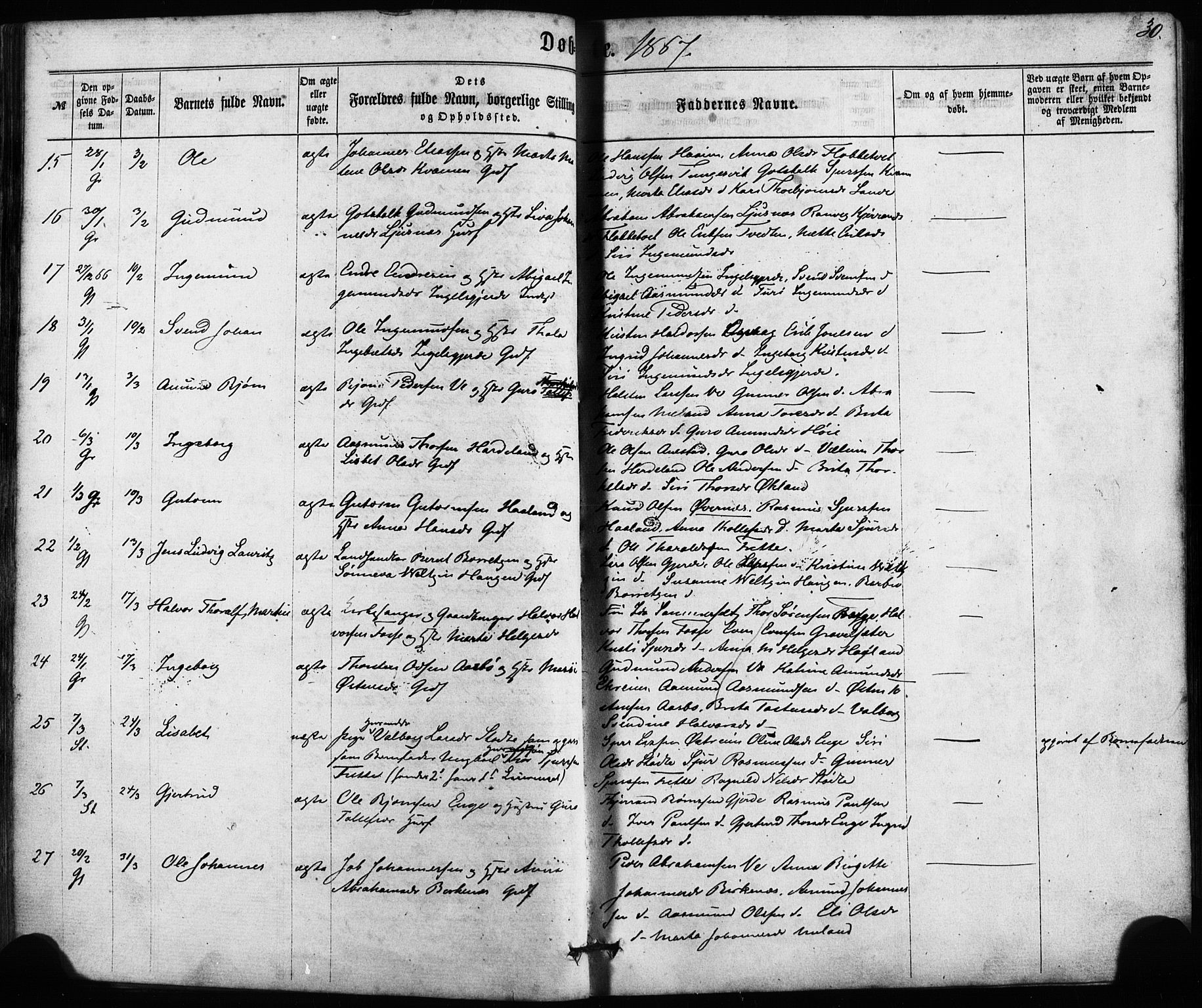Etne sokneprestembete, AV/SAB-A-75001/H/Haa: Parish register (official) no. A 9, 1862-1878, p. 30