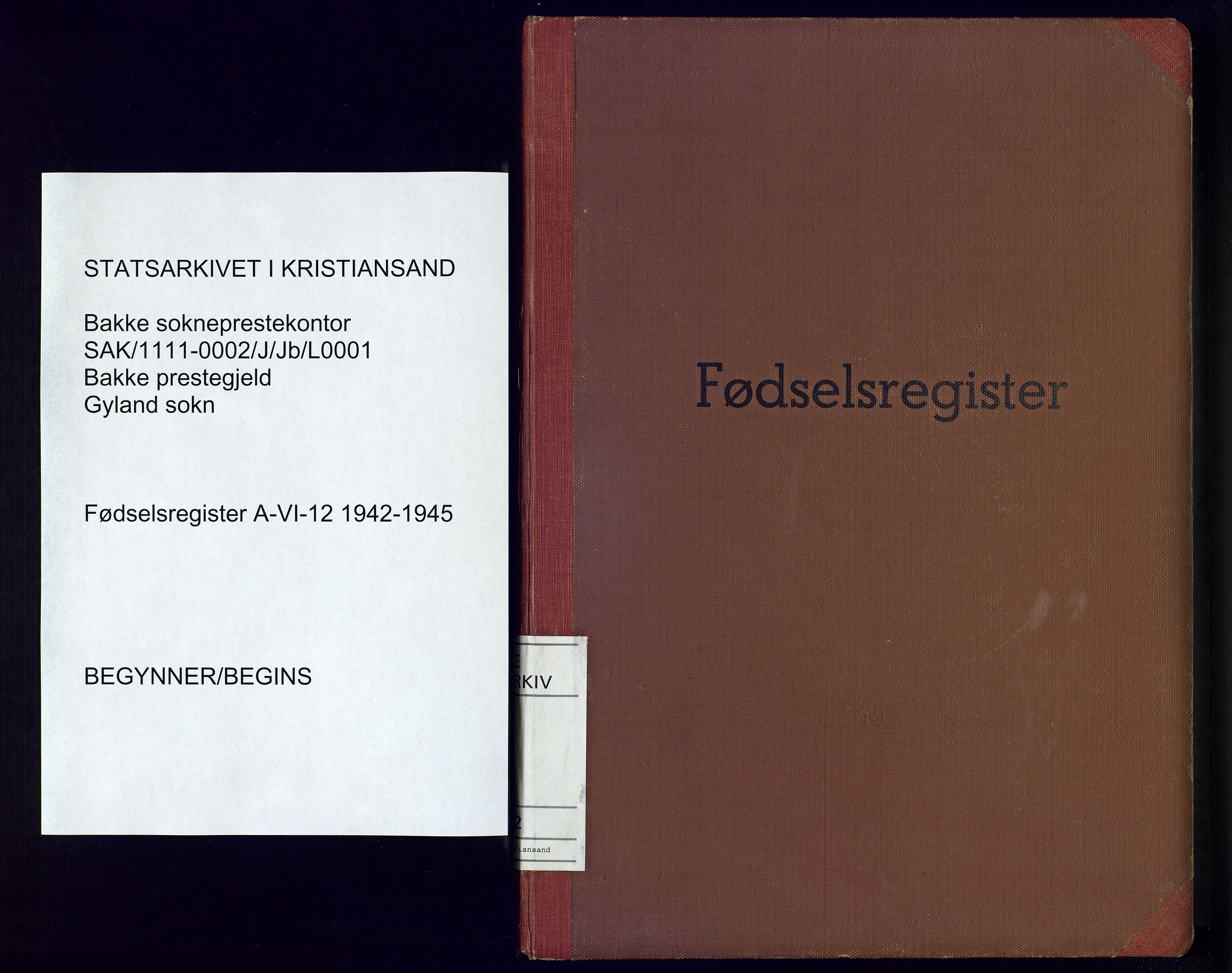 Bakke sokneprestkontor, AV/SAK-1111-0002/J/Jb/L0001: Birth register no. A-VI-12, 1942-1945