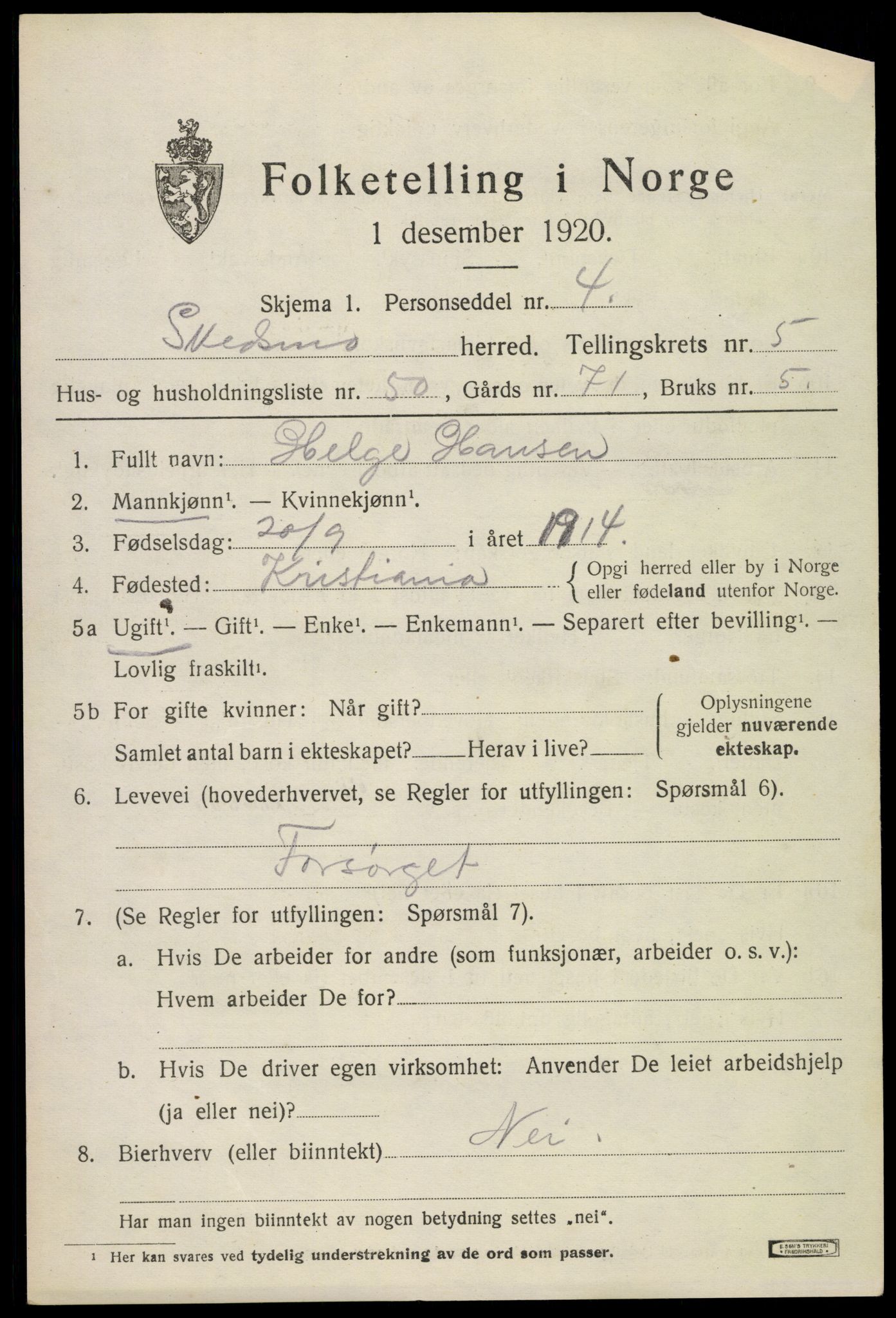 SAO, 1920 census for Skedsmo, 1920, p. 5799
