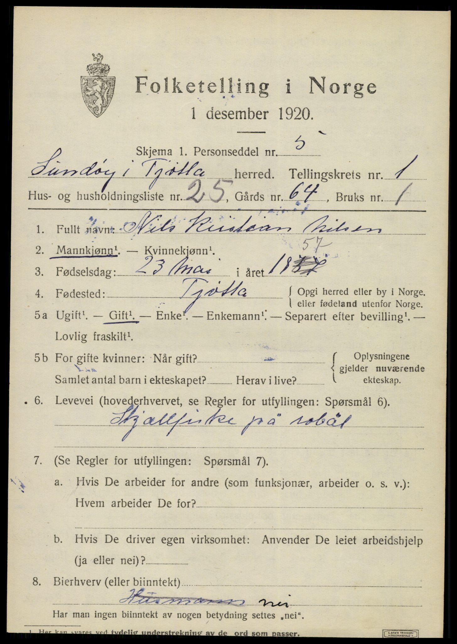 SAT, 1920 census for Tjøtta, 1920, p. 1203